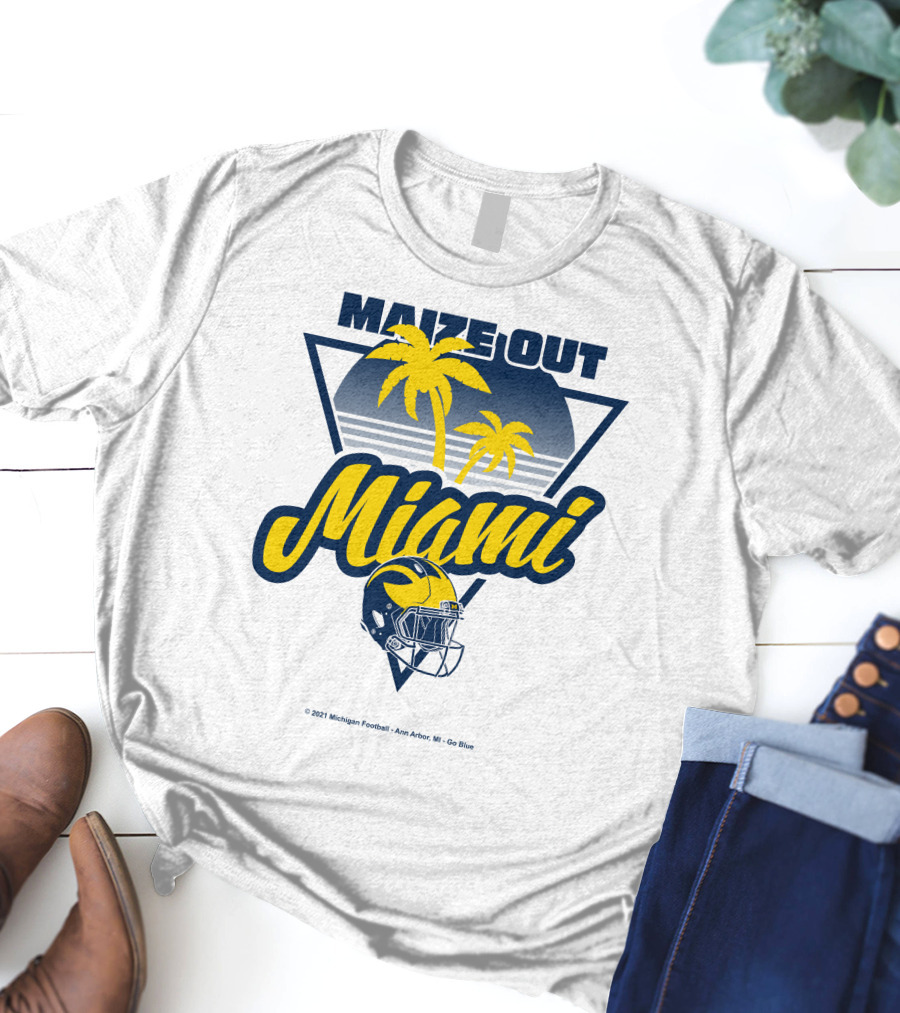 Maize Out Miami Michigan Wolverines Football Palm Trees Helmet Ann Arbor Go Blue T-Shirt