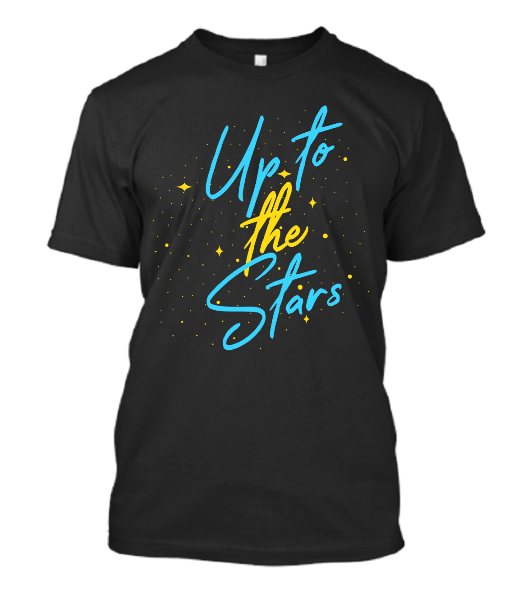 Up To The Stars With Whimsical Sparkling Yellow Dots And Blue Cursive T-Shirt