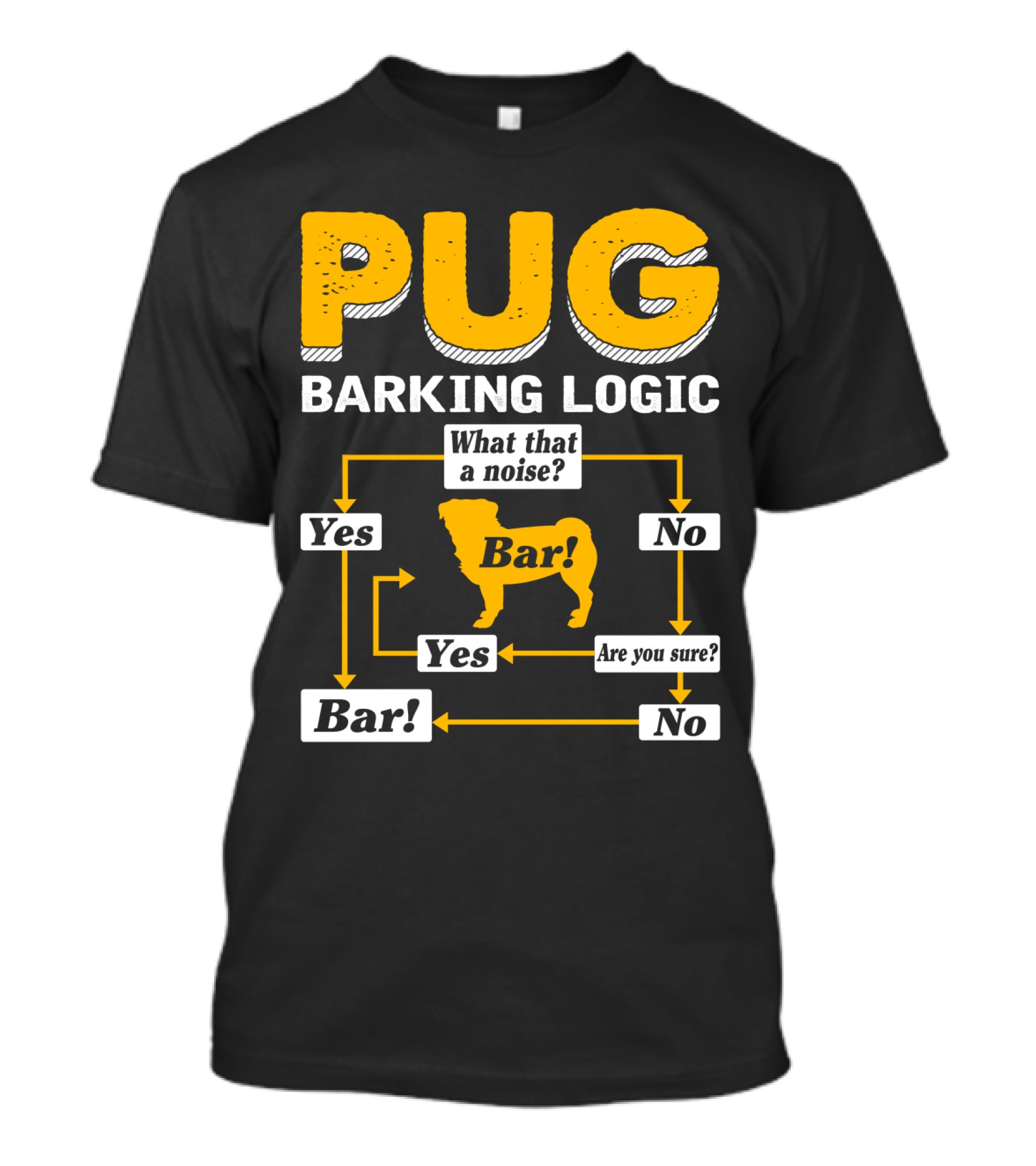 Pug Barking Logic What That A Noise Are You Sure Yes No Bar T-Shirt