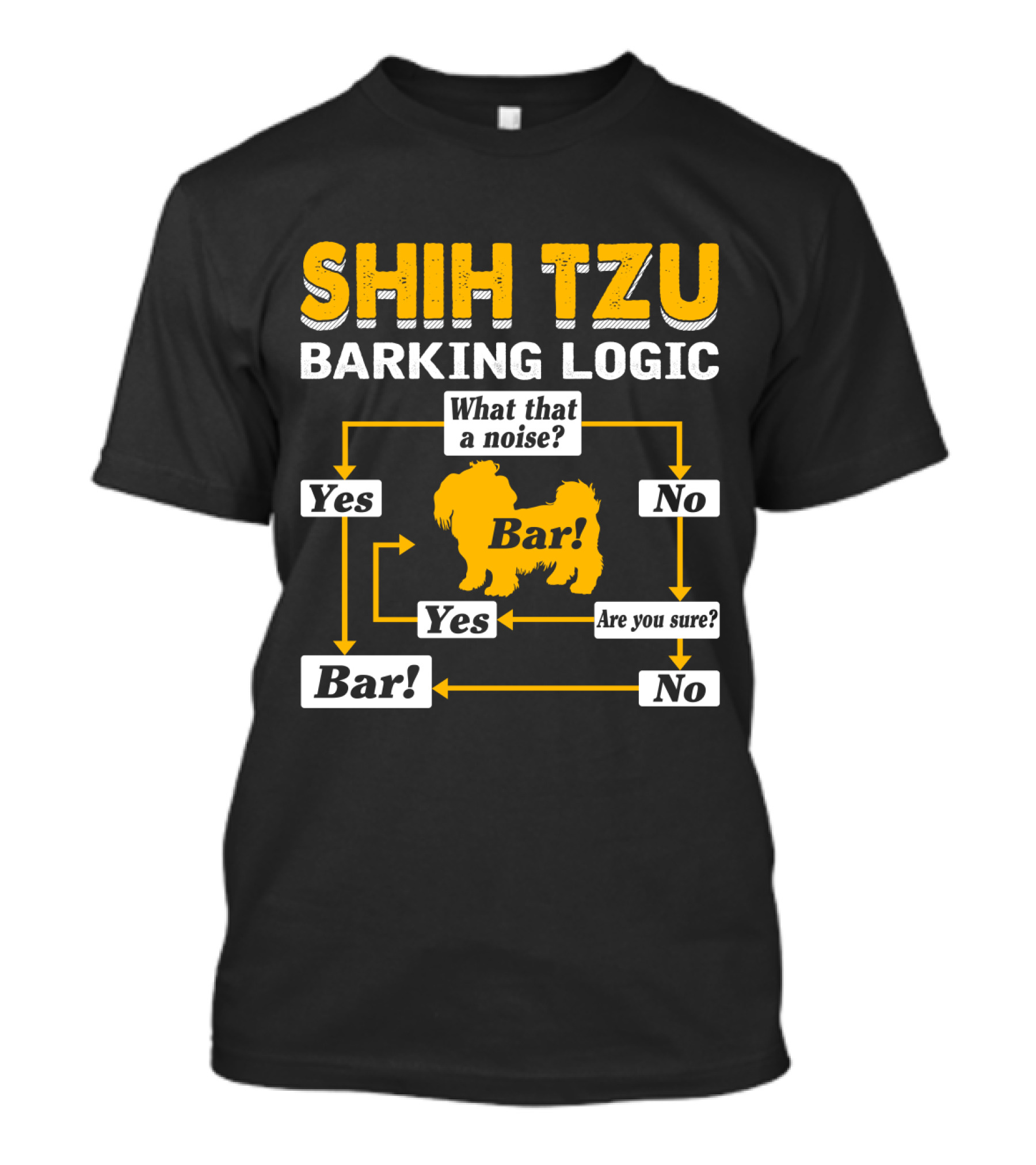 SHIH TZU BARKING LOGIC FLOWCHART YES NO ARE YOU SURE BAR WHAT THAT A NOISE T-Shirt