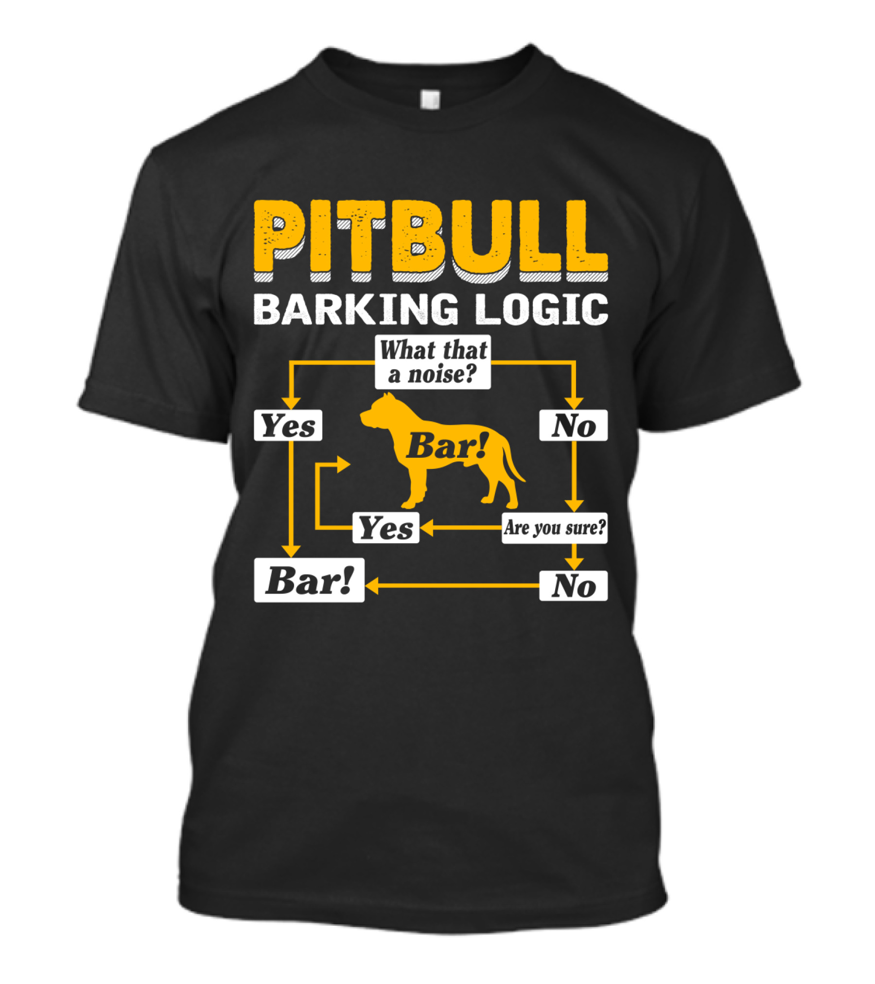 PITBULL BARKING LOGIC What That A Noise Are You Sure Yes No Bar T-Shirt