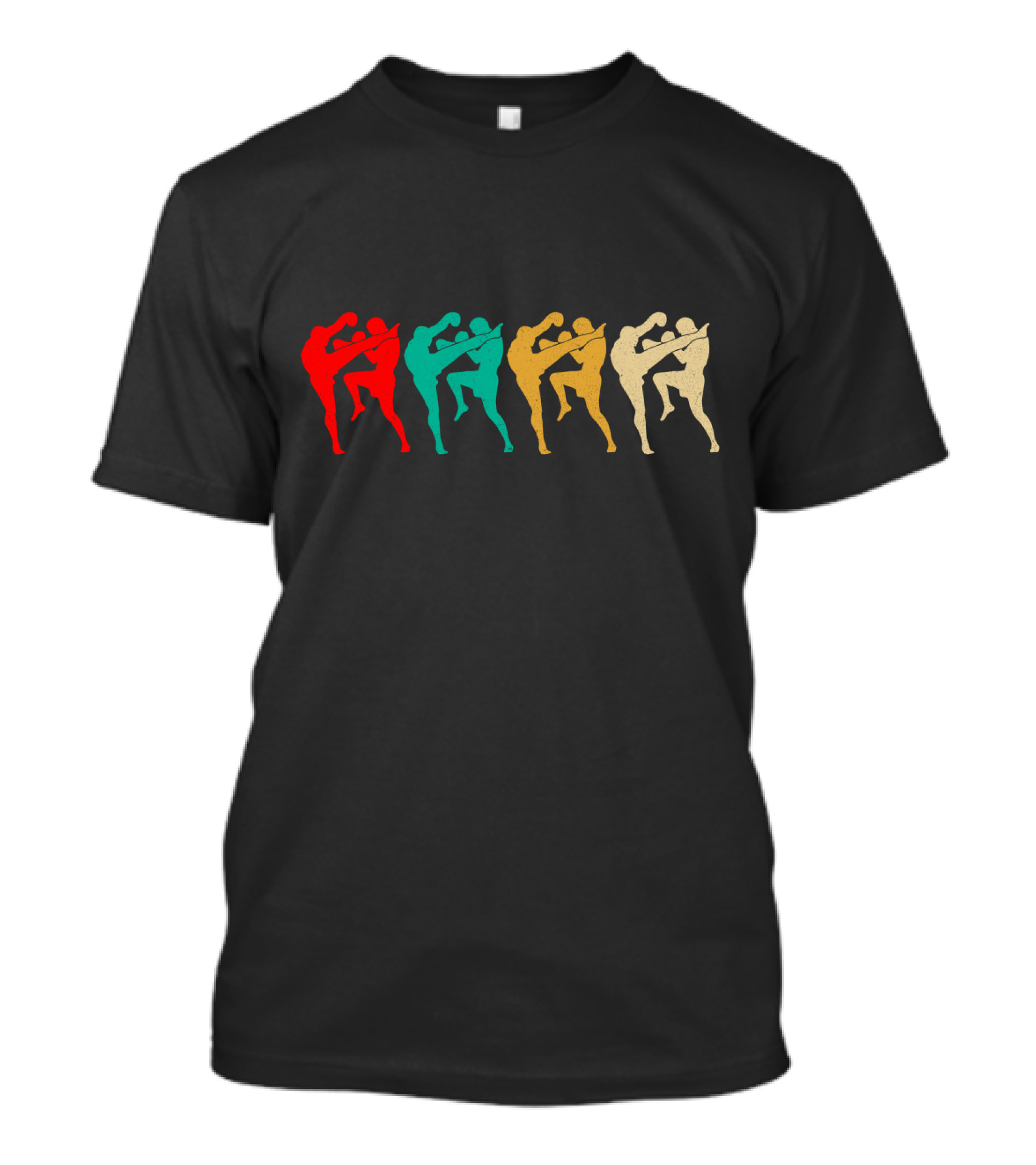 Vintage Kickboxing Silhouettes Retro Color Fight T-Shirt