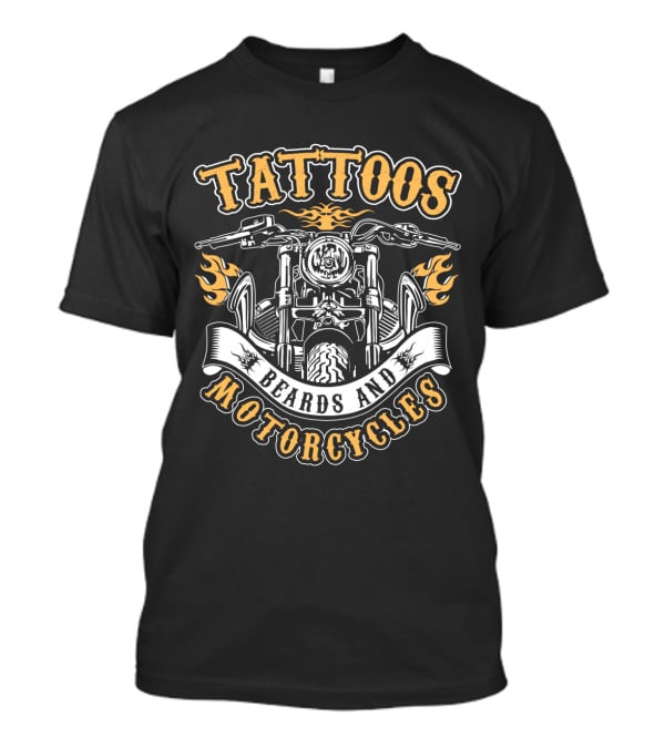 Tattoos Beards And Motorcycles Tattooed Bearded Biker Flames Banners T-Shirt
