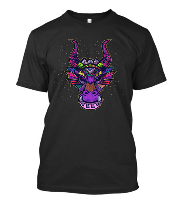 Dragon Face Psychedelic Colors Fantasy Creature T-Shirt