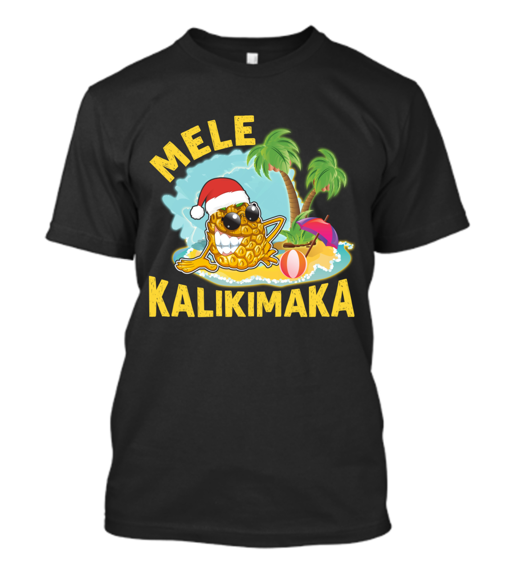 Mele Kalikimaka Hawaiian Pineapple With Santa Hat Tropical Christmas Vibes T-Shirt