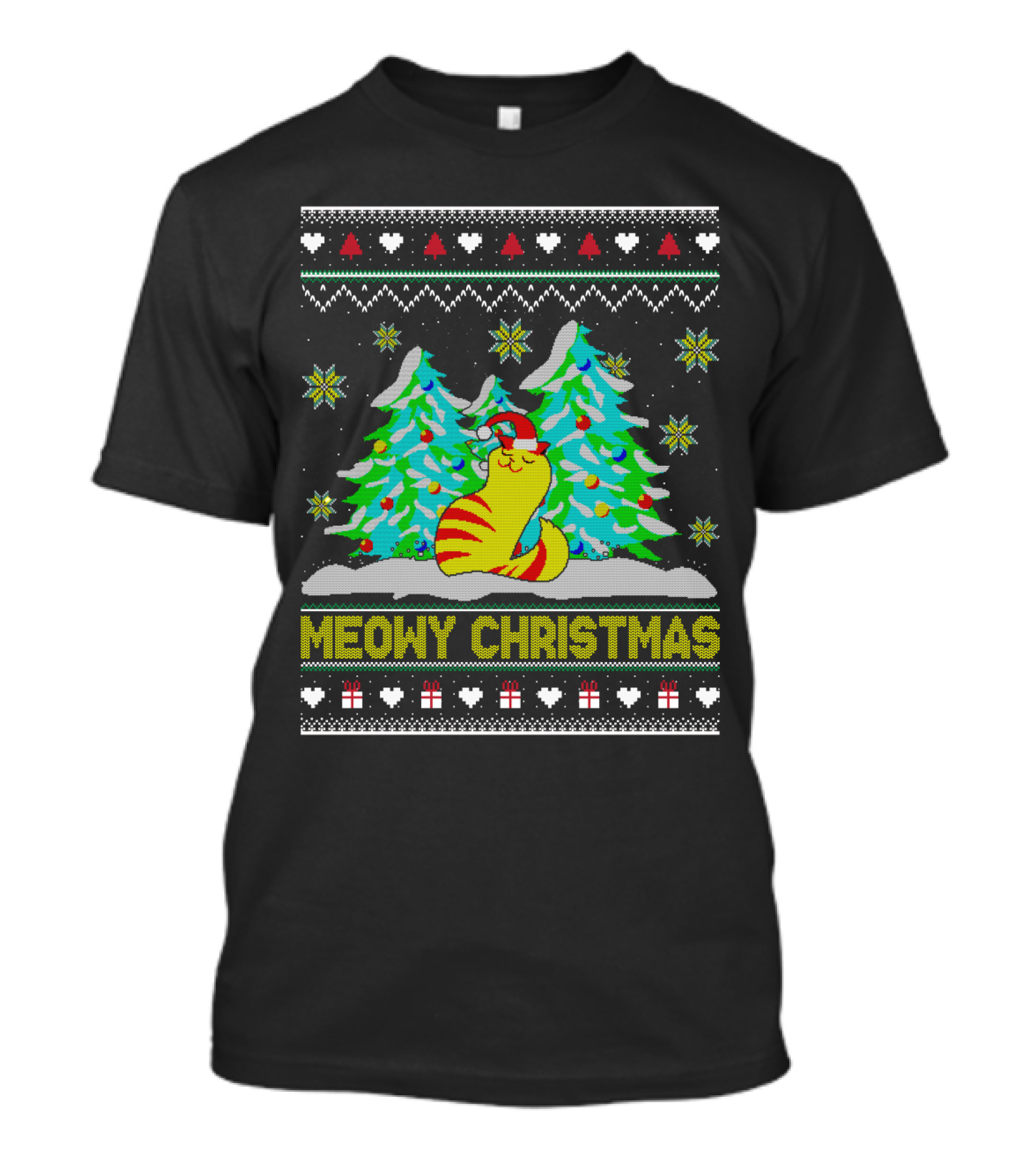 Meowy Christmas Cat Lover Ugly Christmas T-Shirt