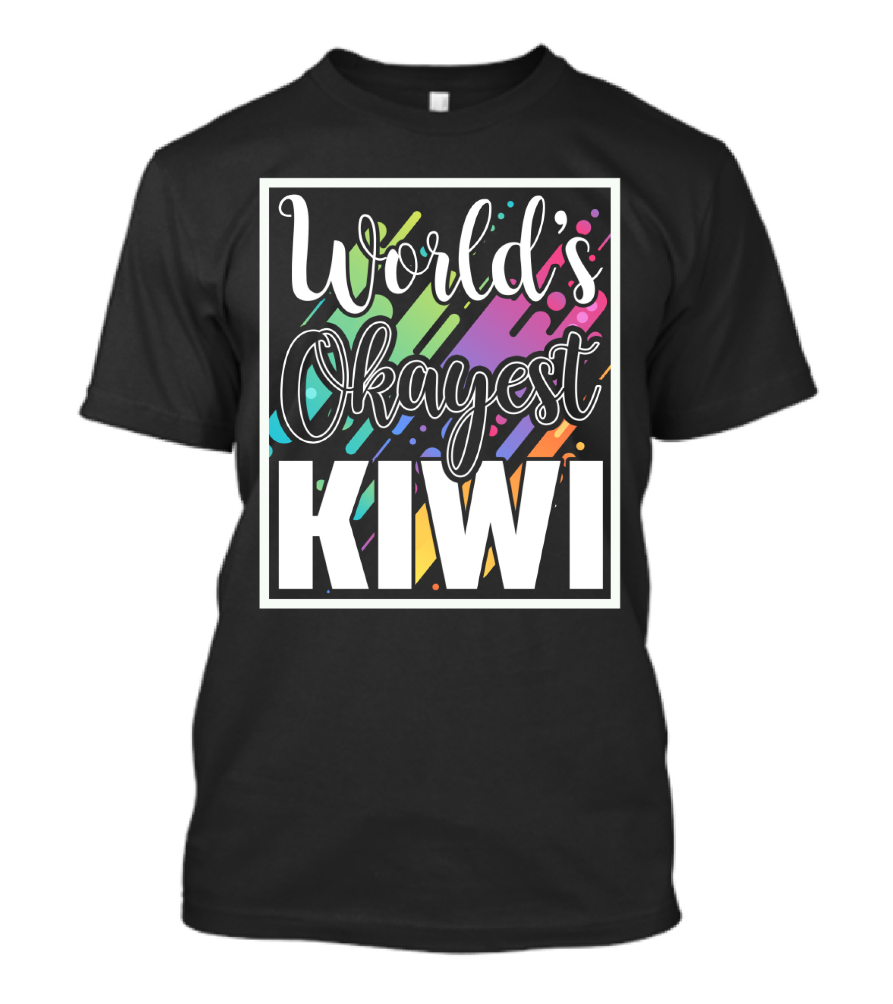 World's Okayest Kiwi Colorful Rainbow Stripes T-Shirt