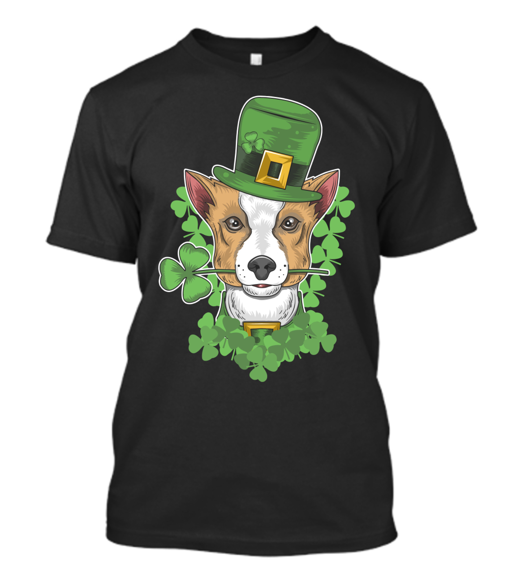 St Patrick Day Corgi with Shamrock and Leprechaun Hat T-Shirt