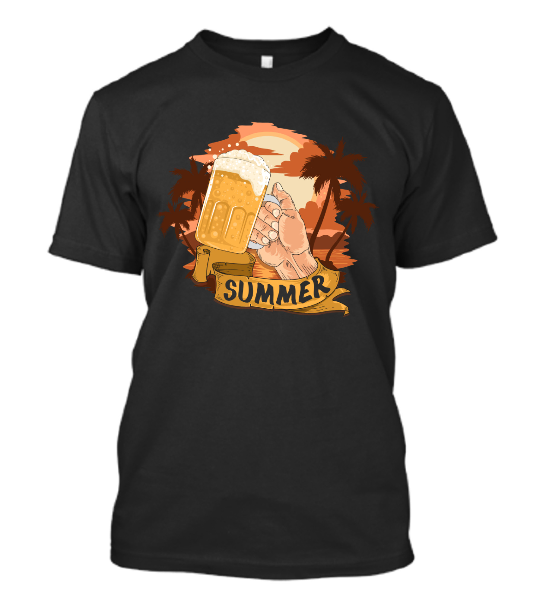 Summer Beach Beer Cheers At Sunset Palm Landscape T-Shirt