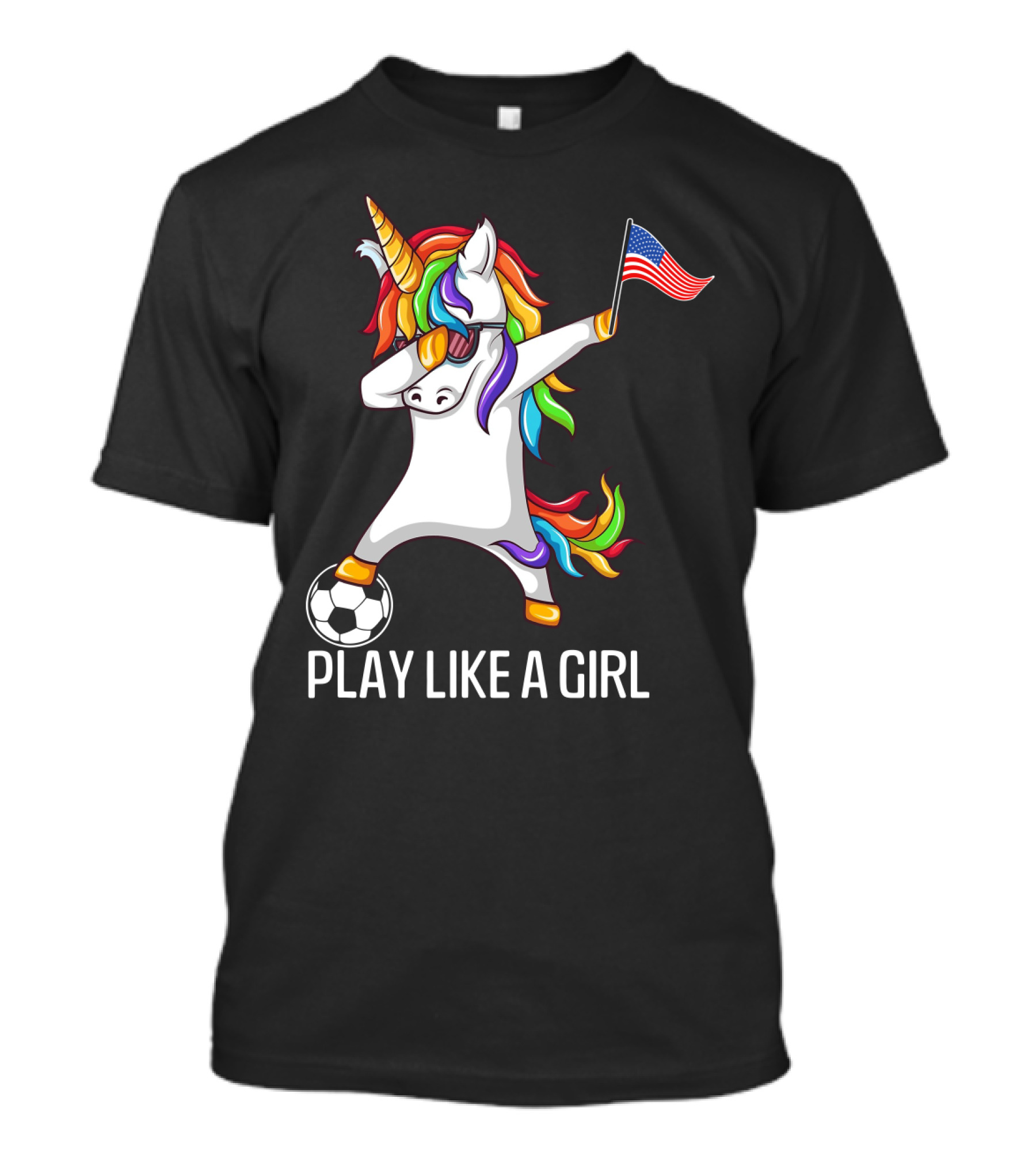 Dabbing Unicorn Play Like A Girl USA Soccer T-Shirt