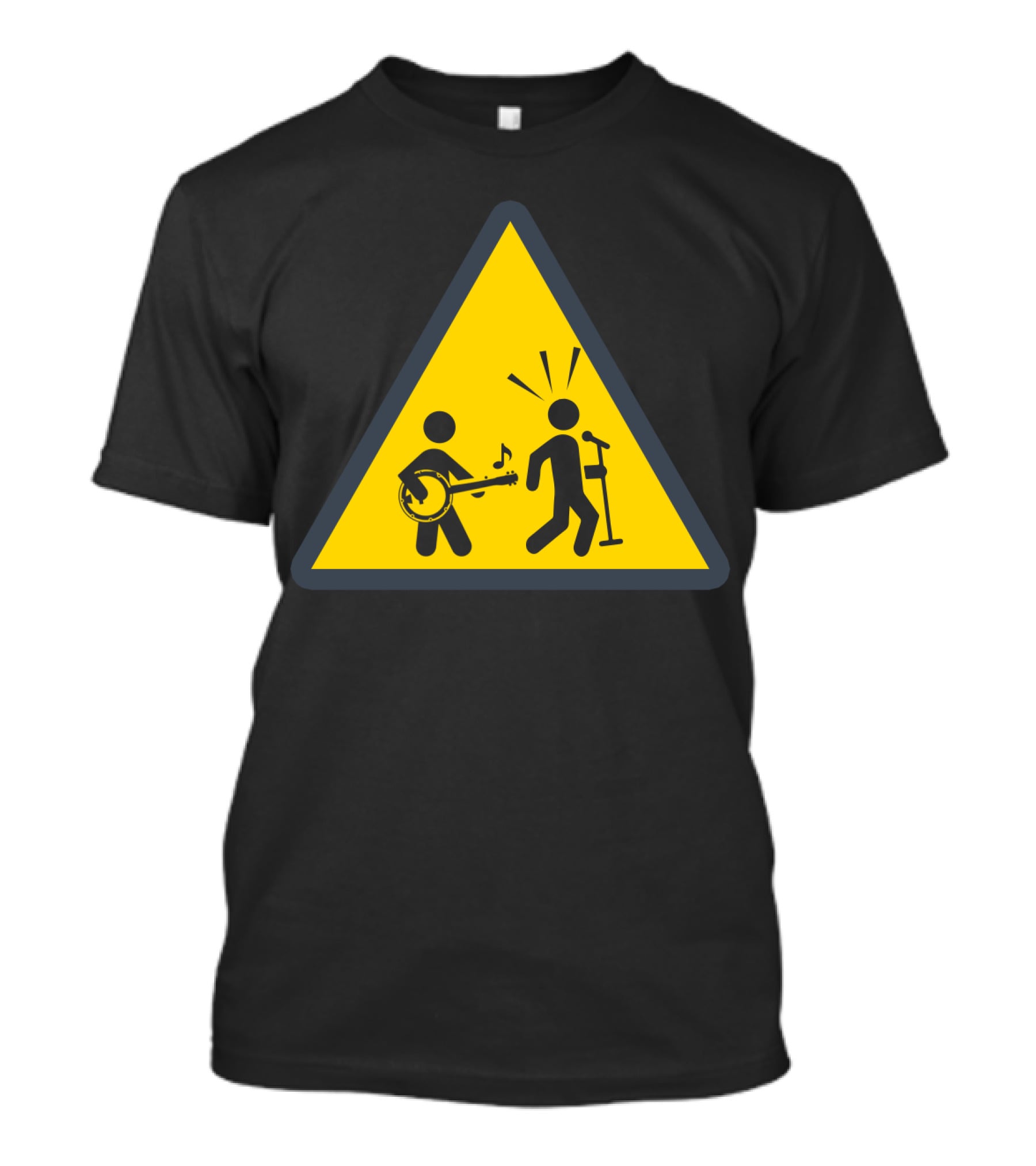 Funny Banjo Warning Sign Icon With Music And Microphone T-Shirt