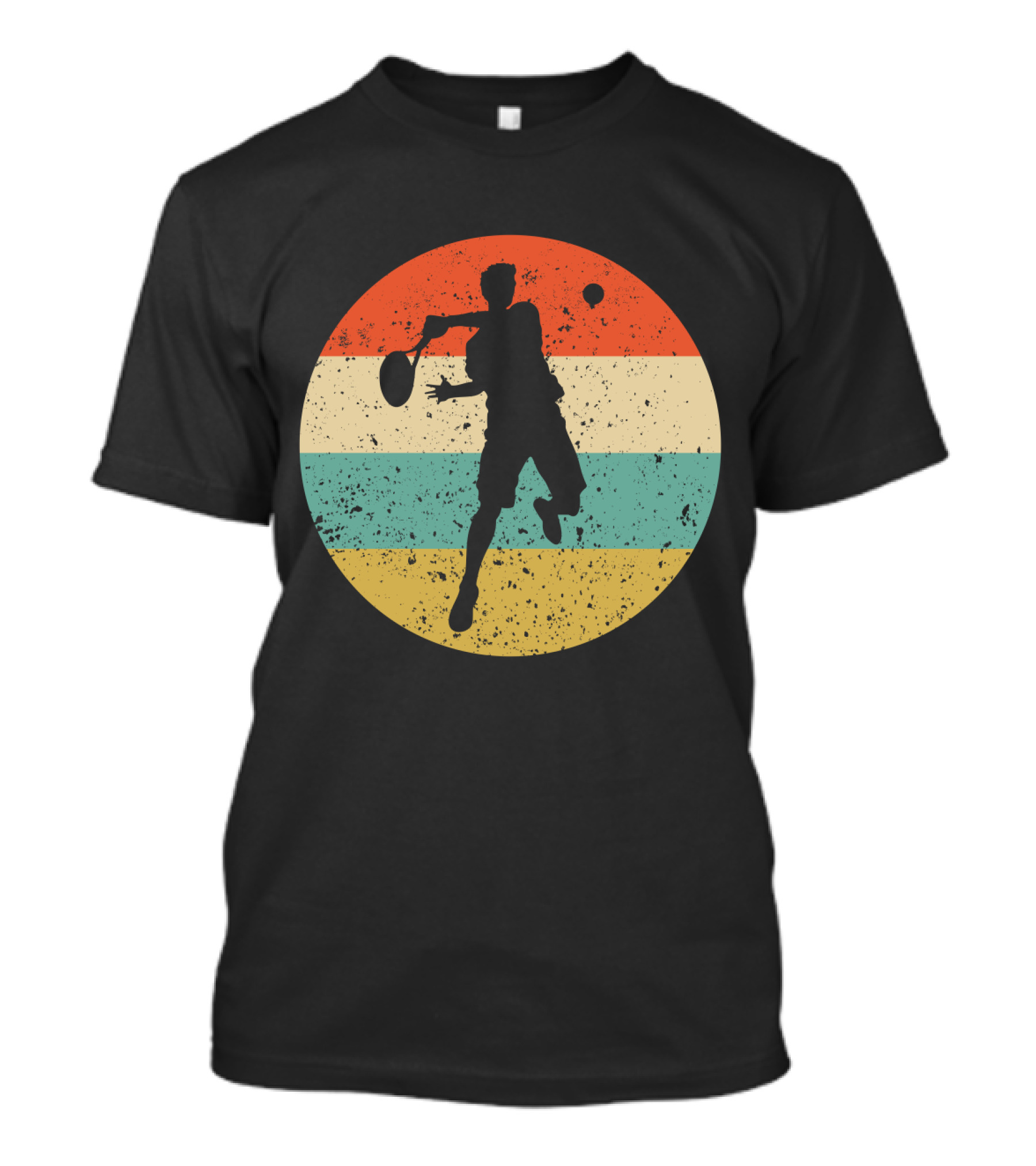 Vintage Retro Tennis Player Silhouette In Distressed Circle T-Shirt