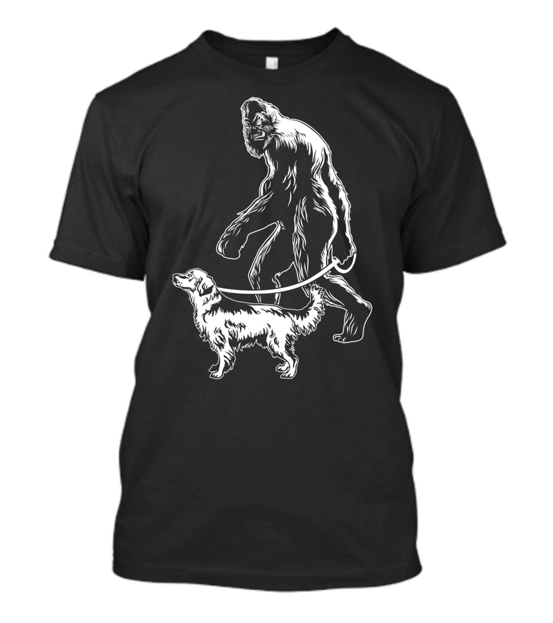 Bigfoot Walking Golden Retriever Dog T-Shirt