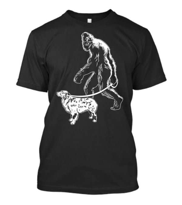 Bigfoot Walking Australian Shepherd Dog T-Shirt