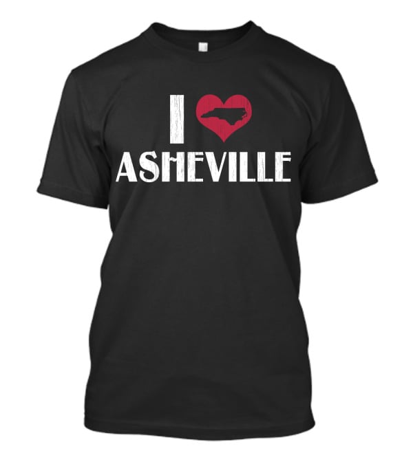 I Love Asheville NC Distressed Retro Style Heart Symbol With North Carolina Map T-Shirt