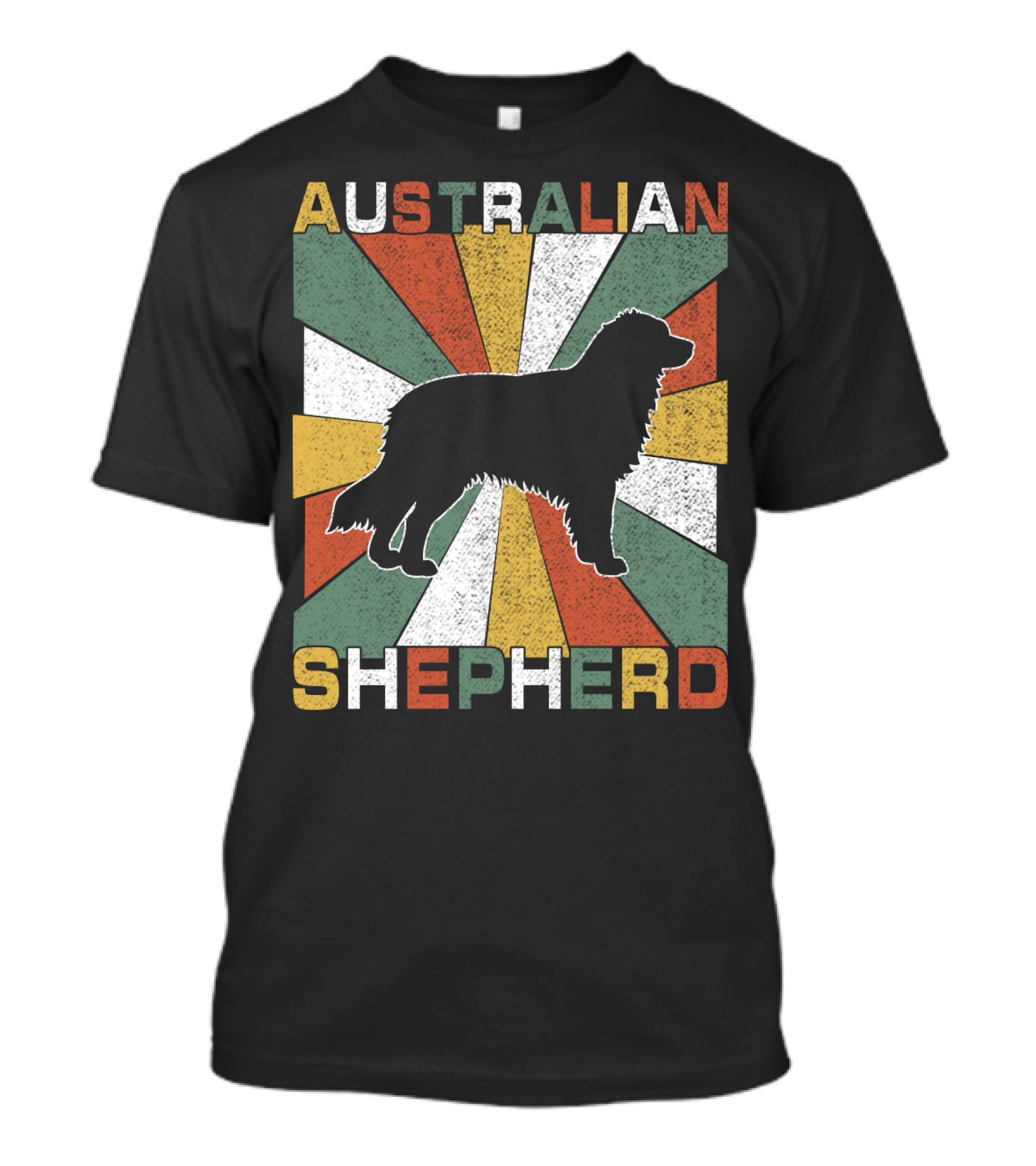 Australian Shepherd Dog Silhouette Retro 70s T-Shirt