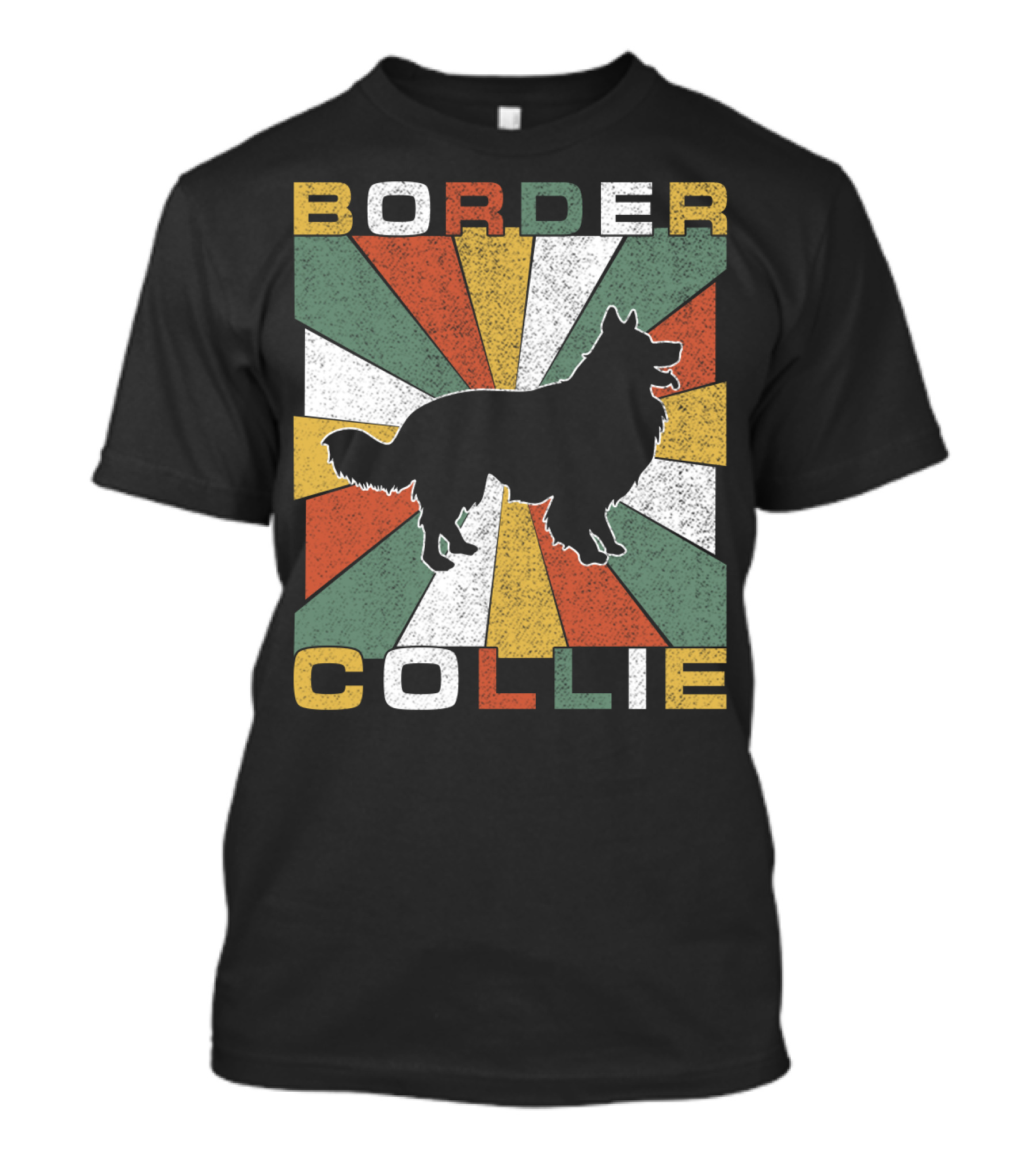 Border Collie Retro 70s Silhouette Radiant Stripes T-Shirt