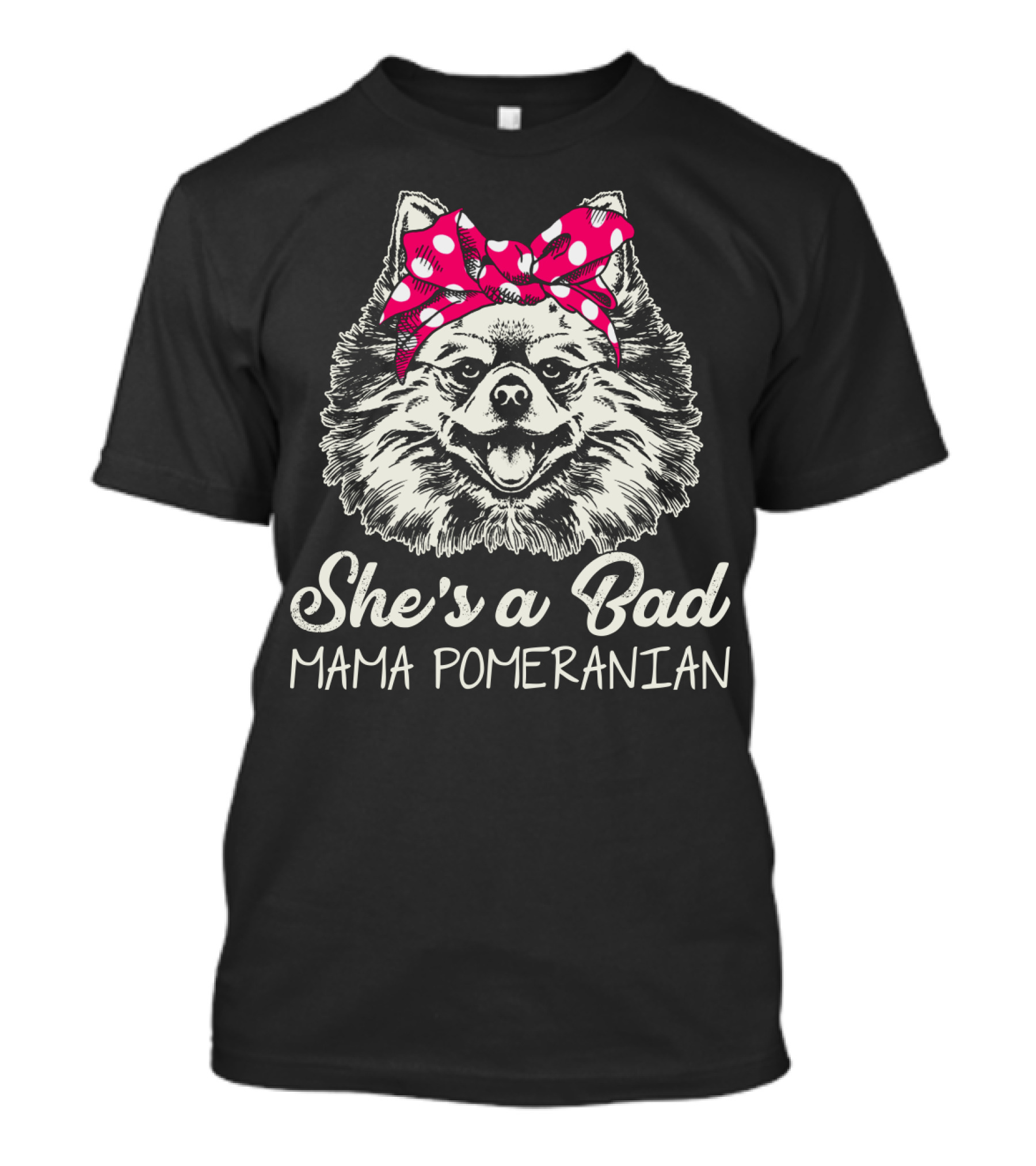 She's A Bad Mama Pomeranian Red Polka Dot Bow T-Shirt