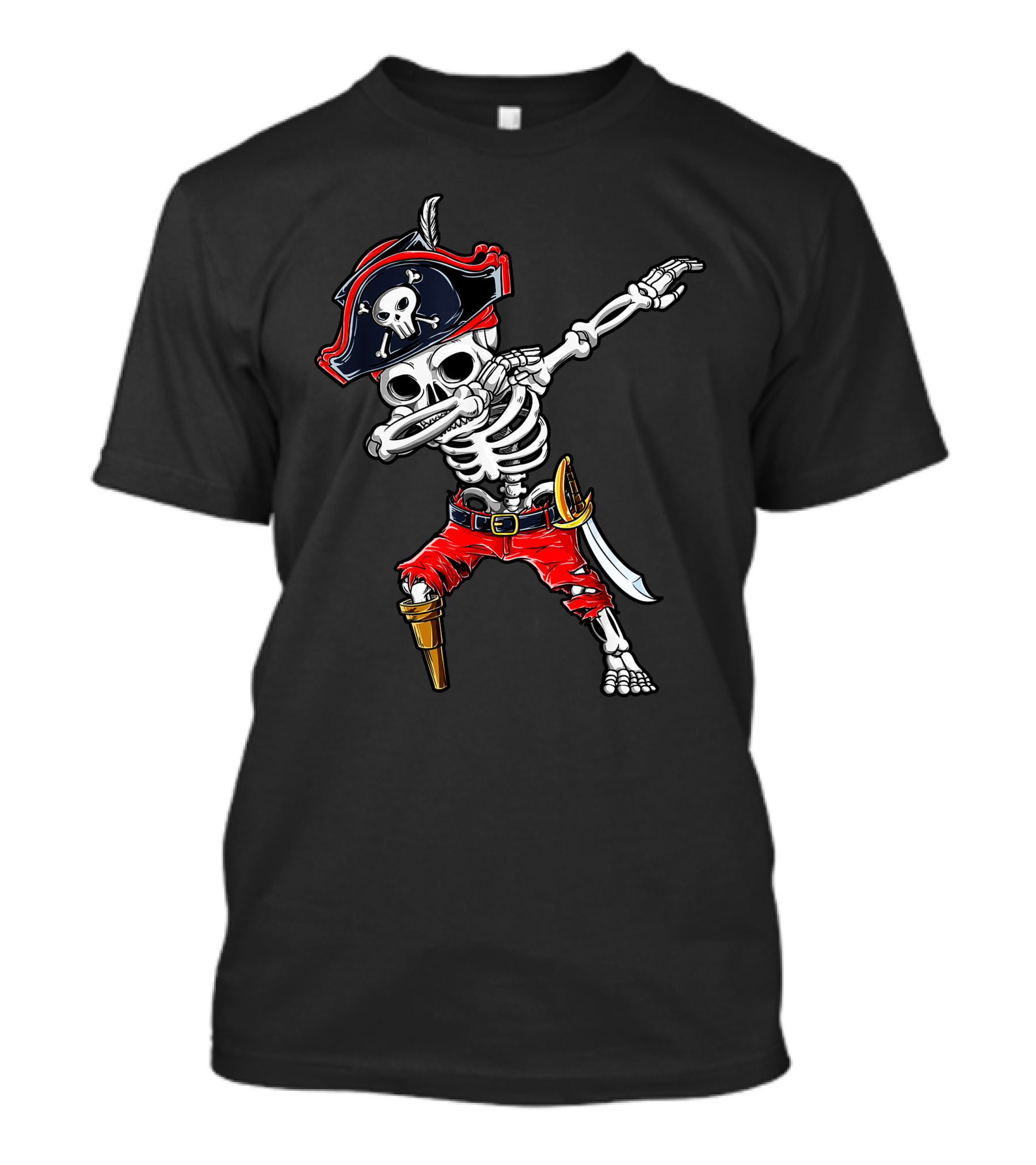 Dabbing Skeleton Pirate With Skull Hat And Sword T-Shirt