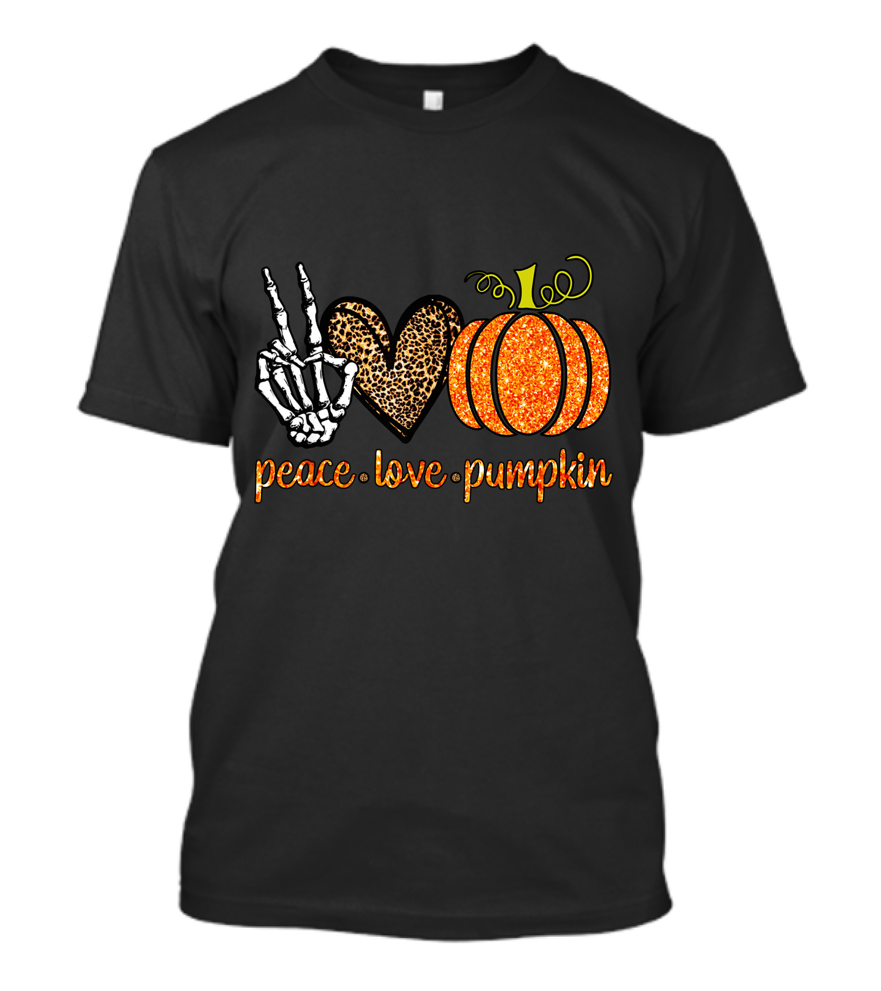 Peace Love Pumpkin Halloween Fall Girls Skeleton Leopard Print T-Shirt