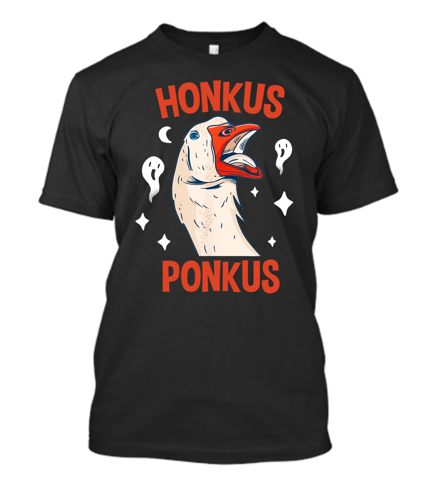 Honkus Ponkus Funny Halloween Duck With Ghosts And Stars T-Shirt