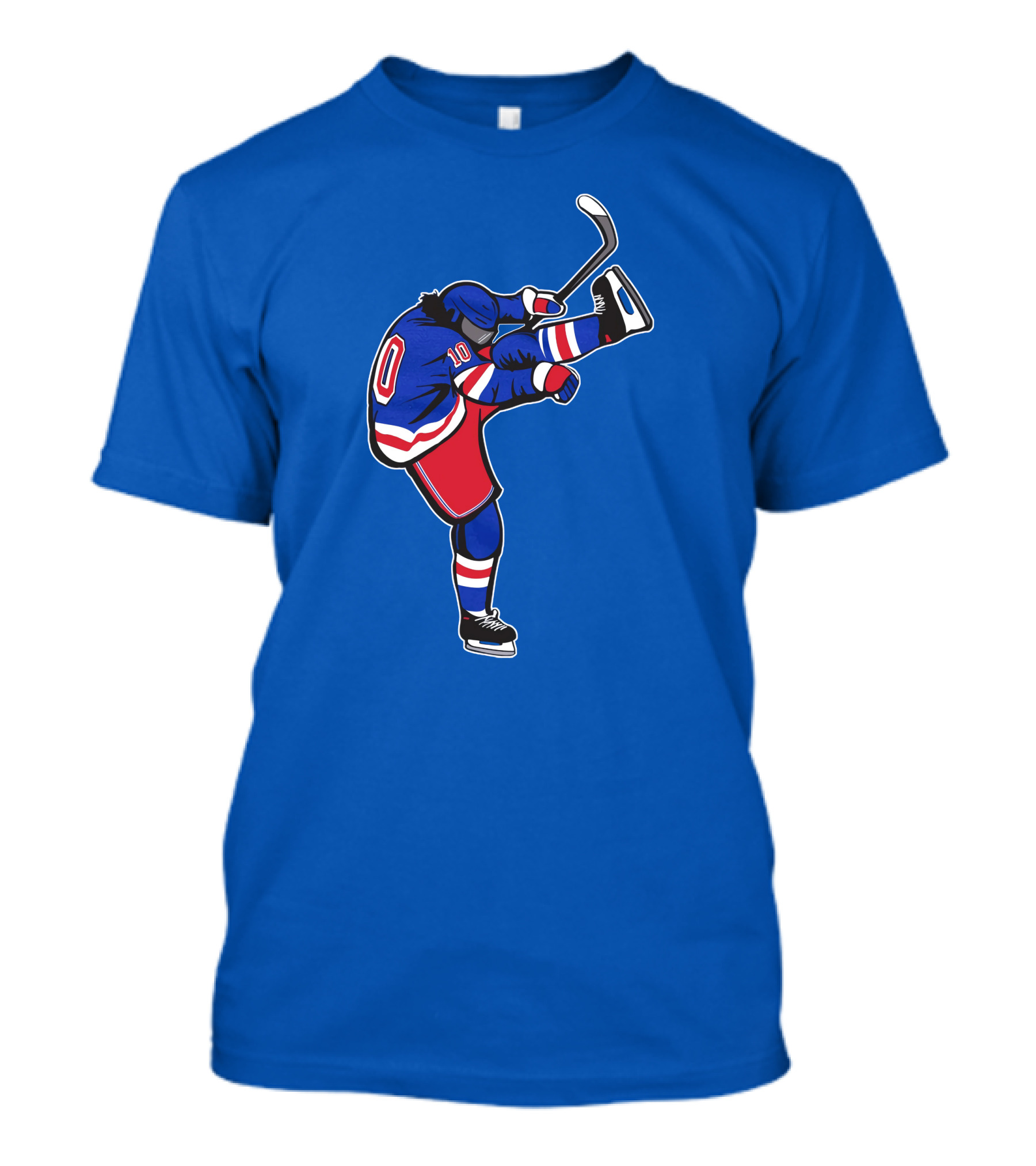 Xanh Bien Hockey Player Kicking Pose Blue Background T-Shirt