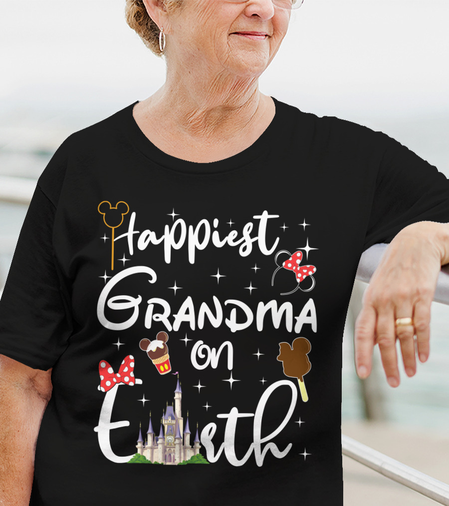 Happiest Grandma On Earth Castle Mouse Ears Ice Cream And Bows T-Shirt