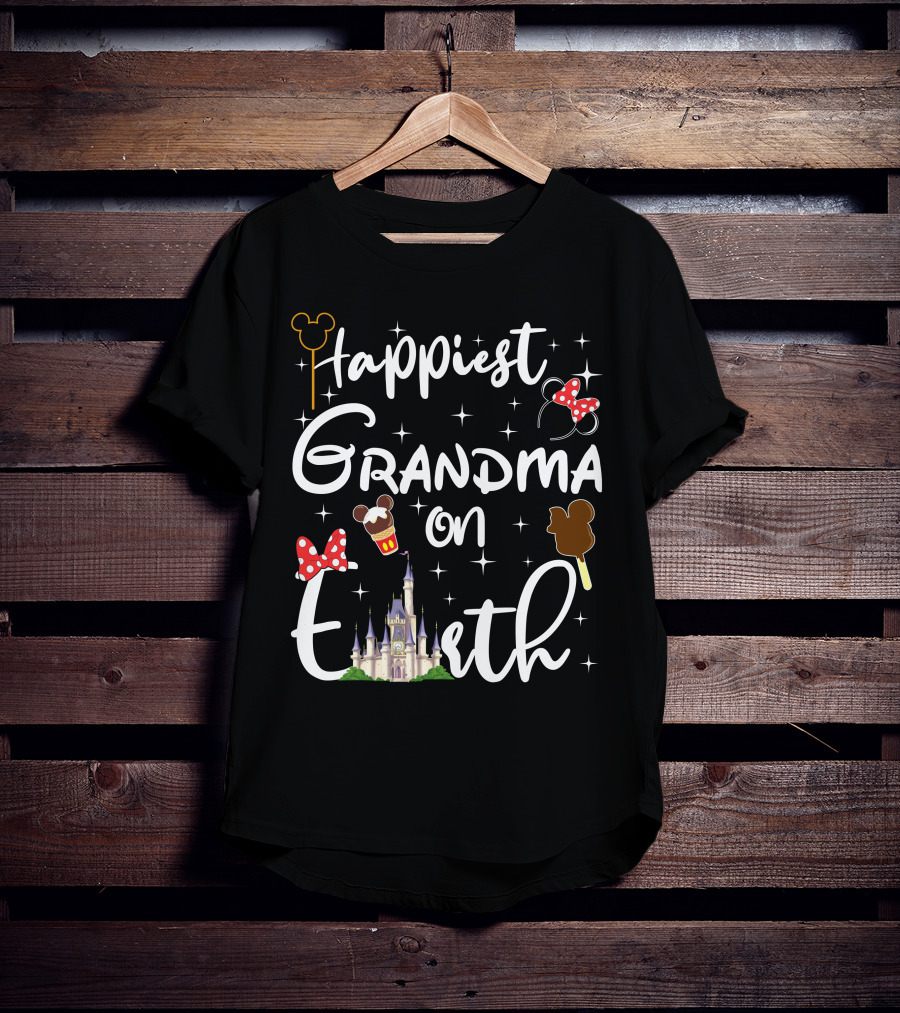 Happiest Grandma On Earth Castle Mouse Ears Ice Cream And Bows T-Shirt