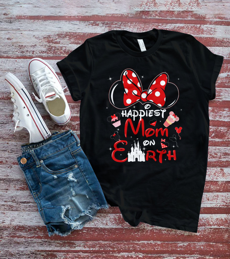 Happiest Mom On Earth Minnie Ears Castle Balloons T-Shirt