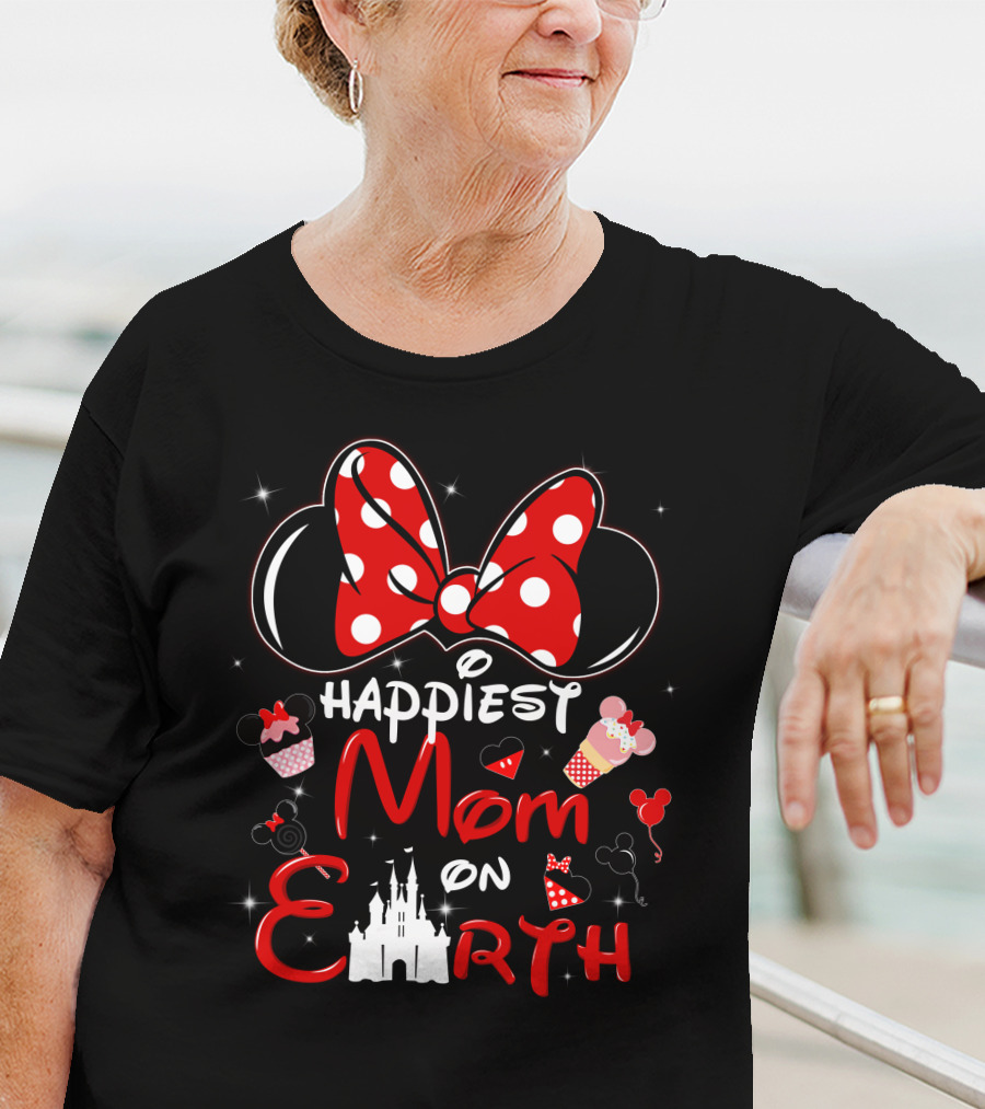 Happiest Mom On Earth Minnie Ears Castle Balloons T-Shirt
