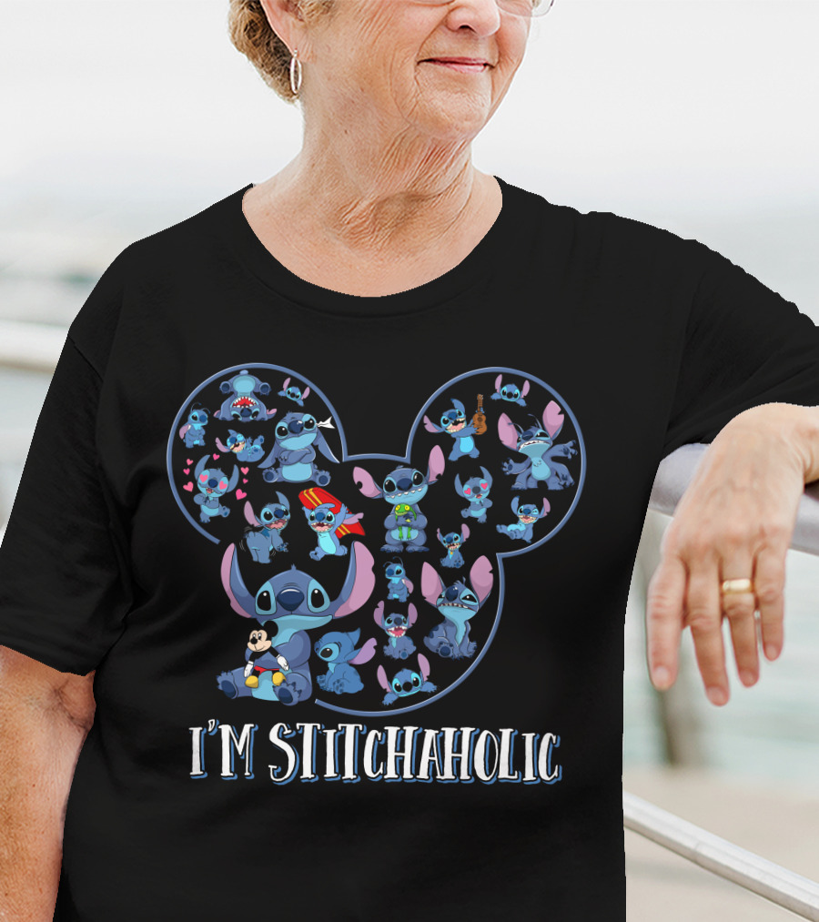 I'm Stitchaholic Mickey Mouse Head Stitch T-Shirt