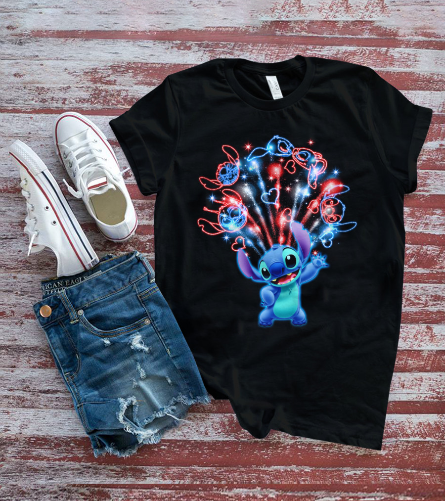 Stitch Fireworks Hearts Sparkle Fun T-Shirt