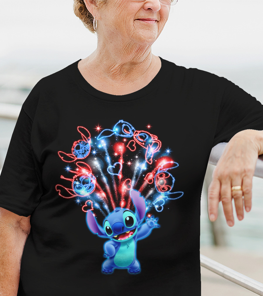 Stitch Fireworks Hearts Sparkle Fun T-Shirt