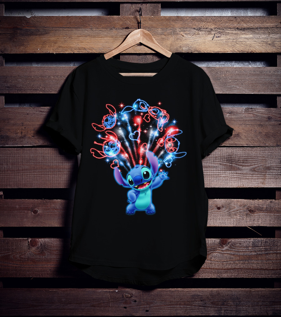 Stitch Fireworks Hearts Sparkle Fun T-Shirt