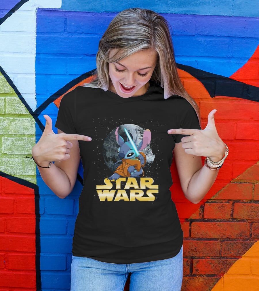 Stitch Star Wars Crossover Jedi Lightsaber Death Star T-Shirt