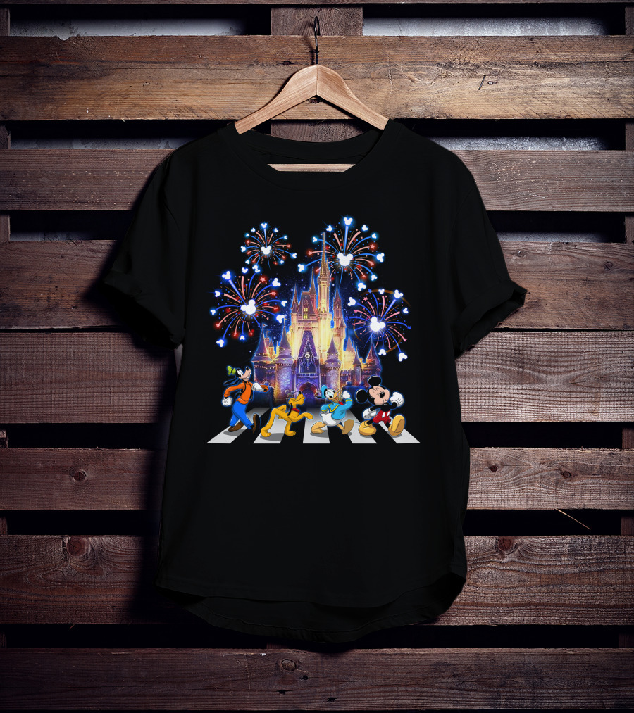 Firework Castle Abbey Road Mickey Goofy Donald Pluto T-Shirt