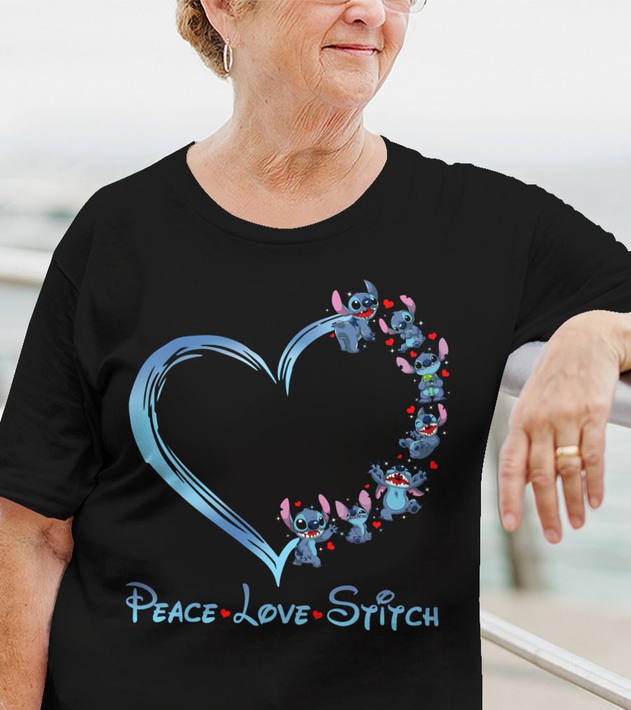 Peace Love Stitch Heart Character Adventures T-Shirt