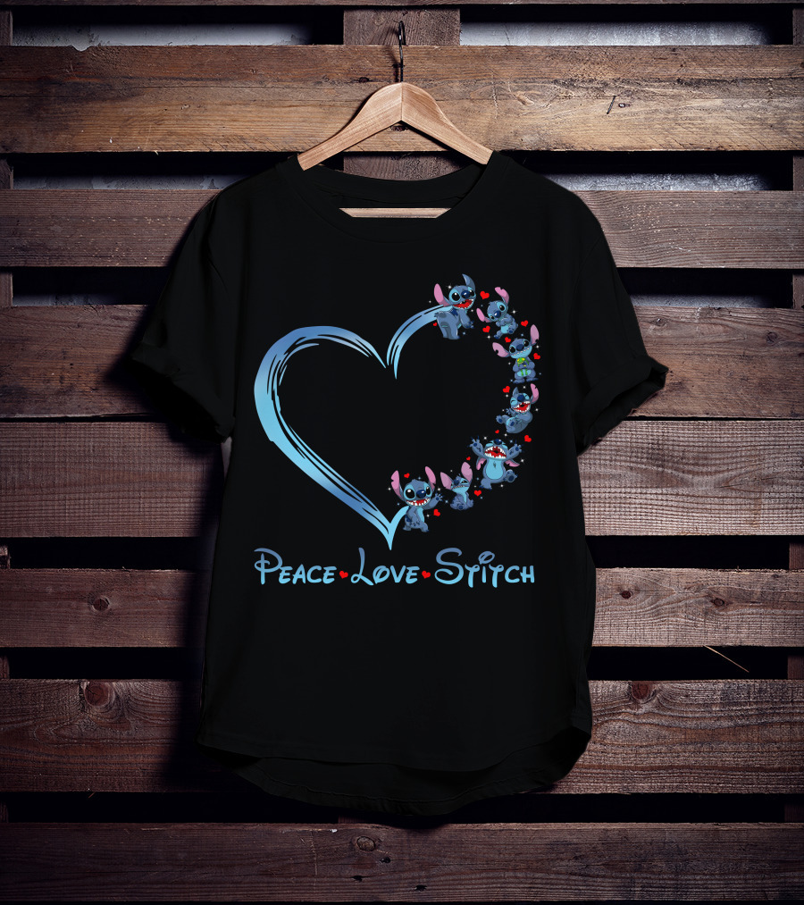 Peace Love Stitch Heart Character Adventures T-Shirt
