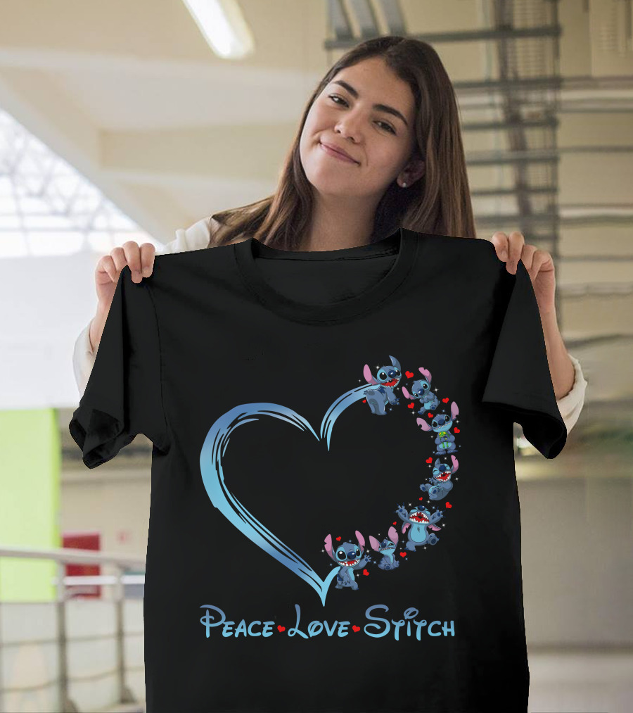 Peace Love Stitch Heart Character Adventures T-Shirt