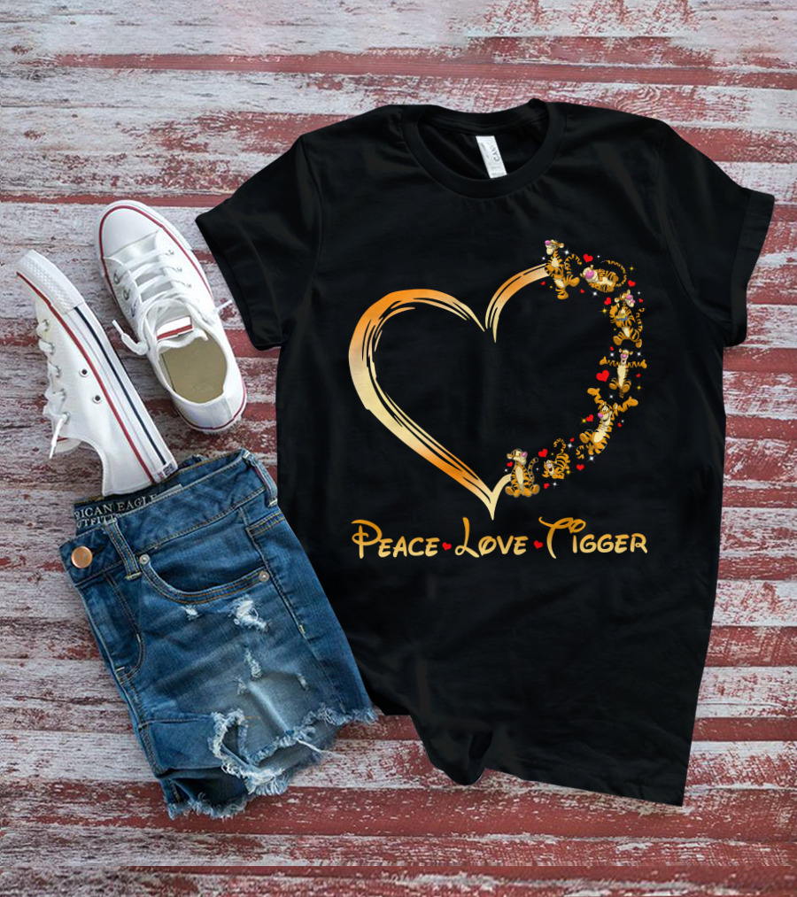 Peace Love Tigger Heart With Tigger And Hearts T-Shirt