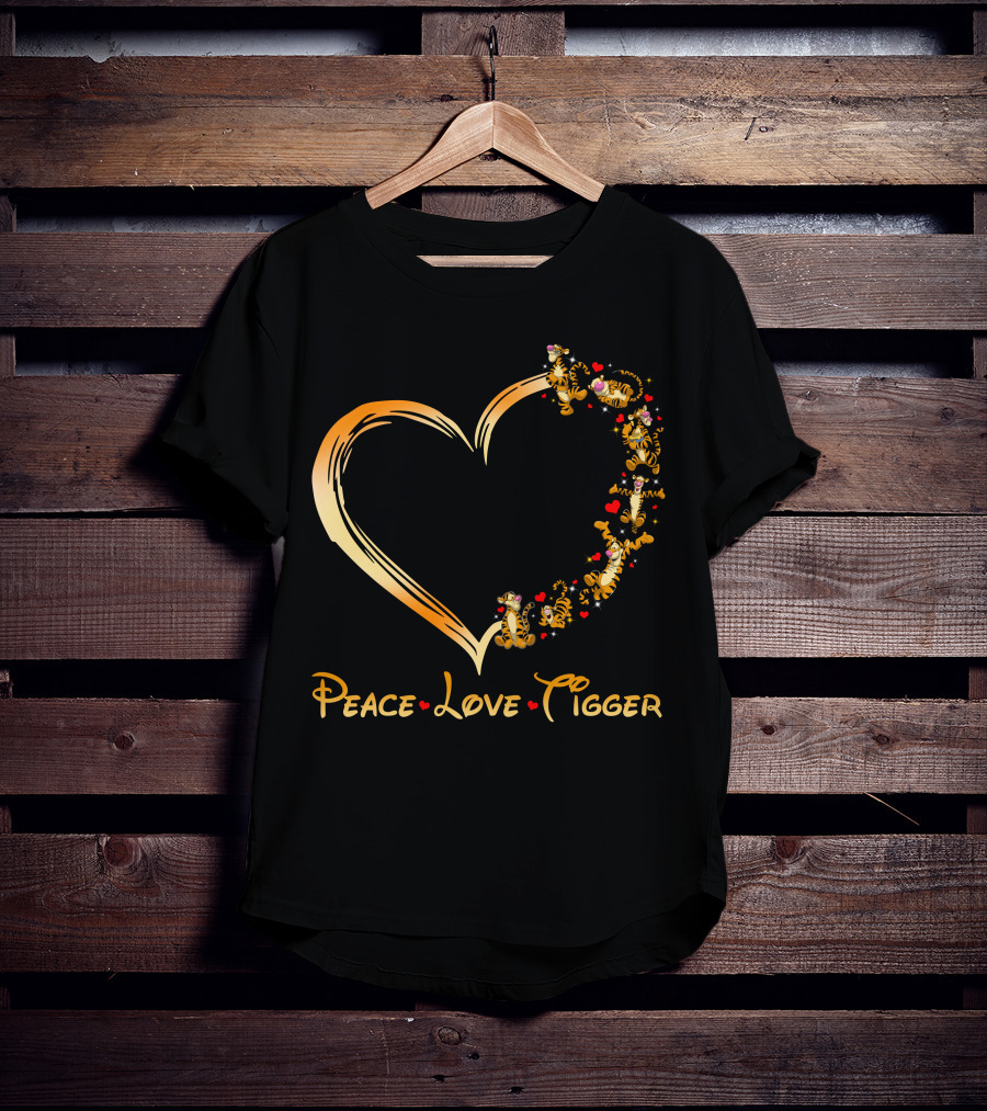 Peace Love Tigger Heart With Tigger And Hearts T-Shirt