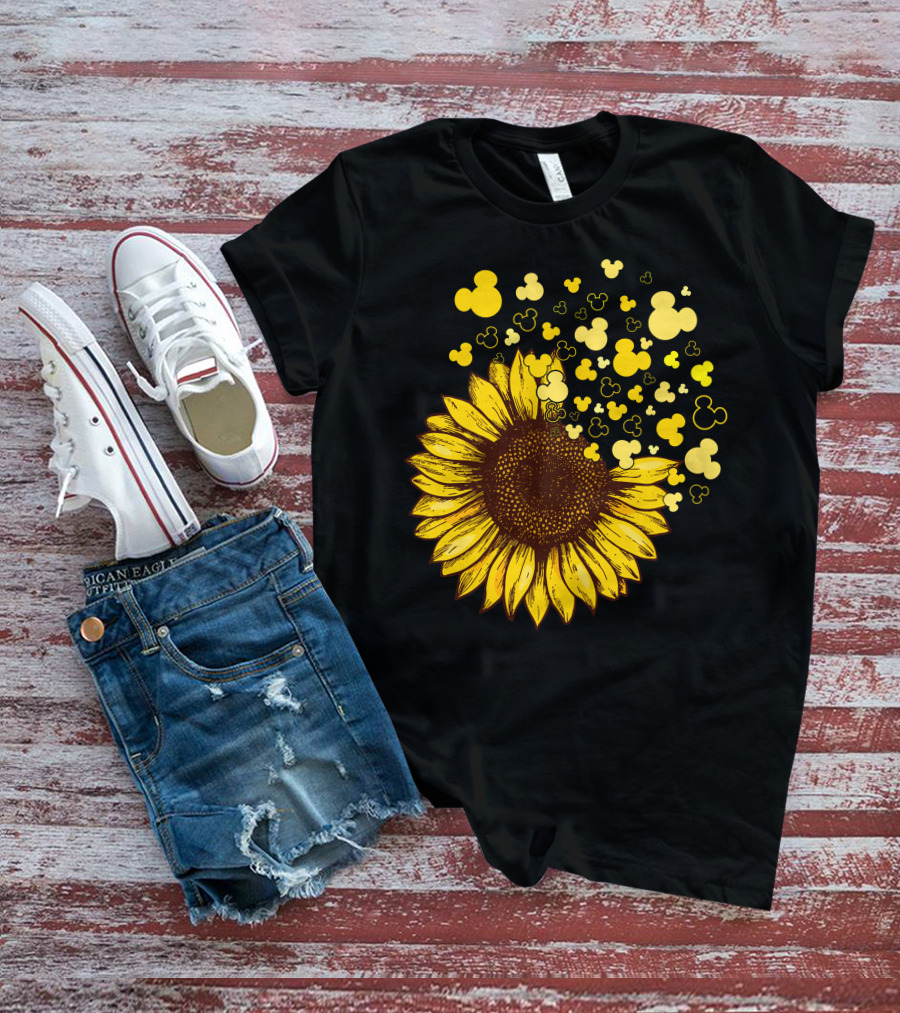 Sunflower With Mickey Mouse Icon Yellow Accents T-Shirt
