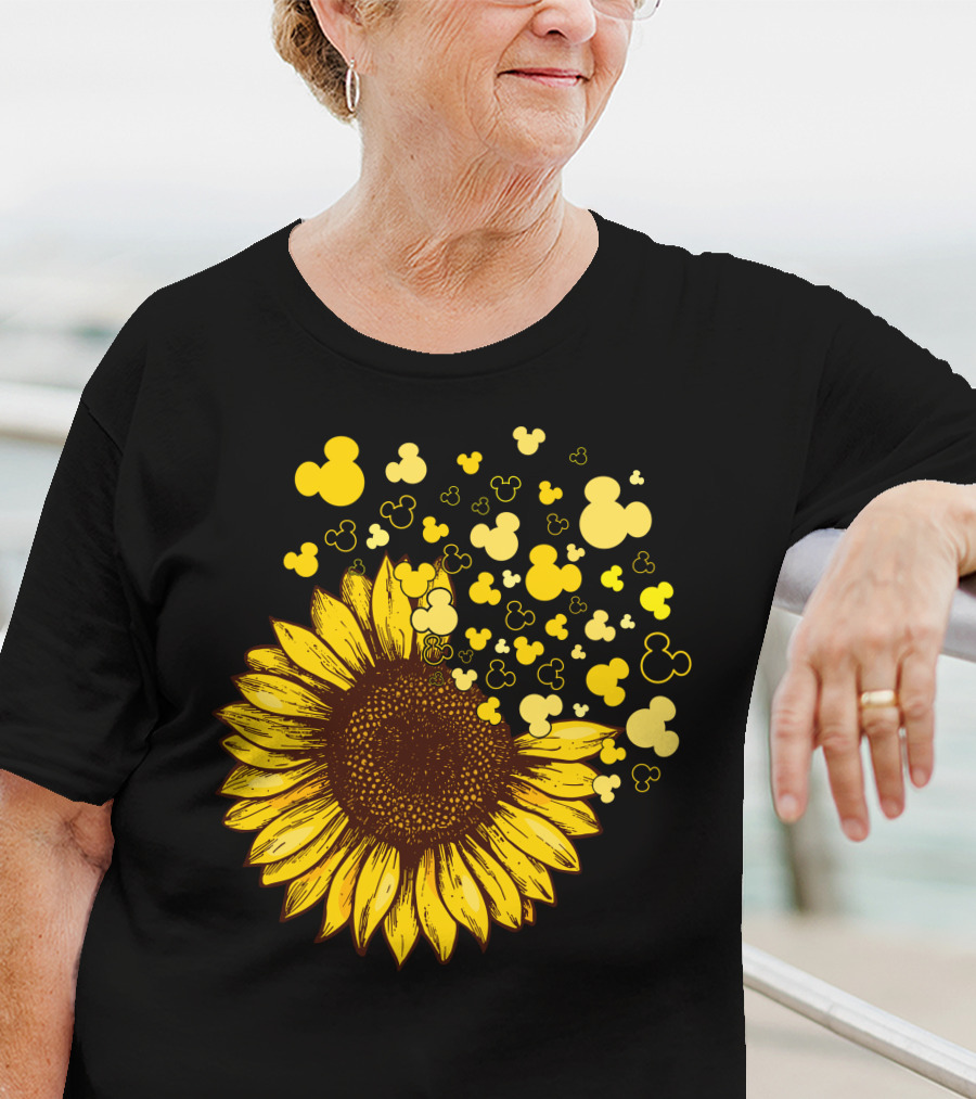 Sunflower With Mickey Mouse Icon Yellow Accents T-Shirt