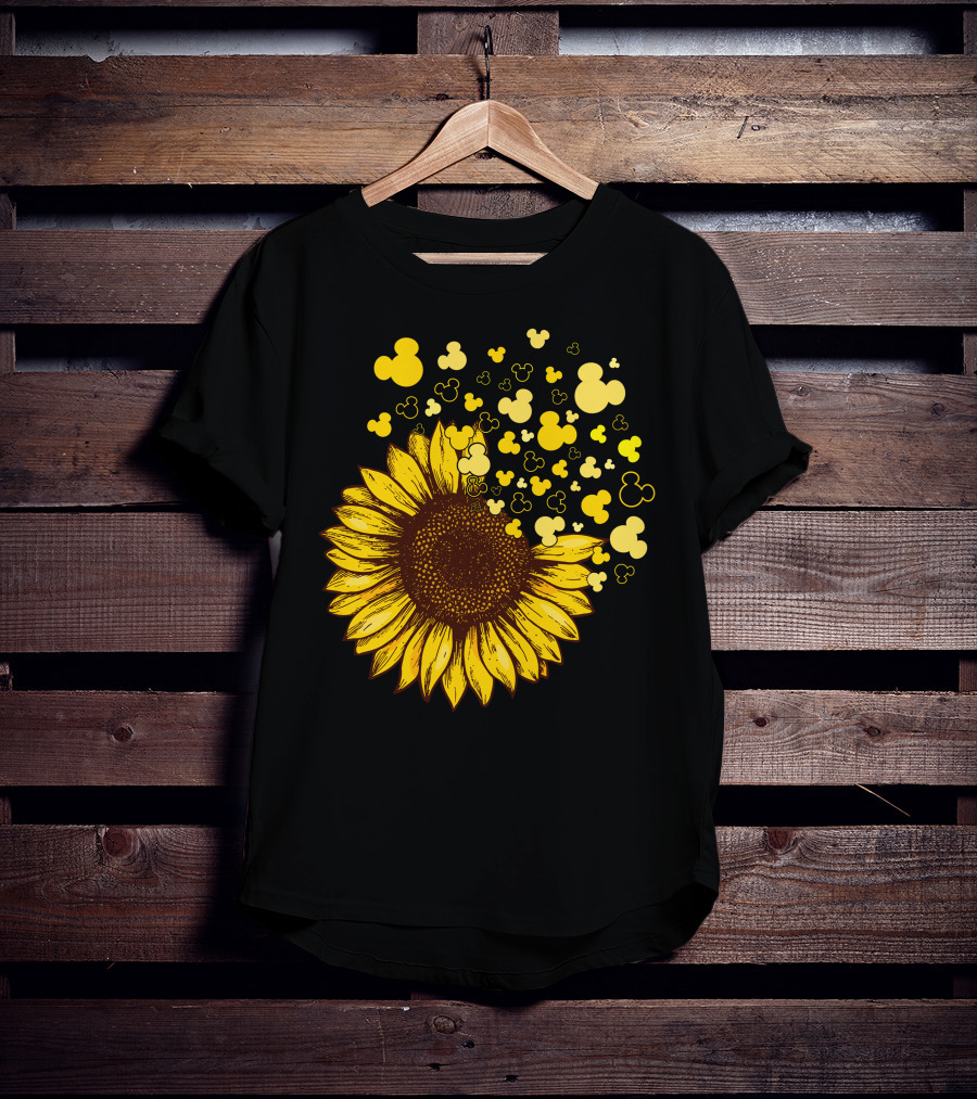 Sunflower With Mickey Mouse Icon Yellow Accents T-Shirt