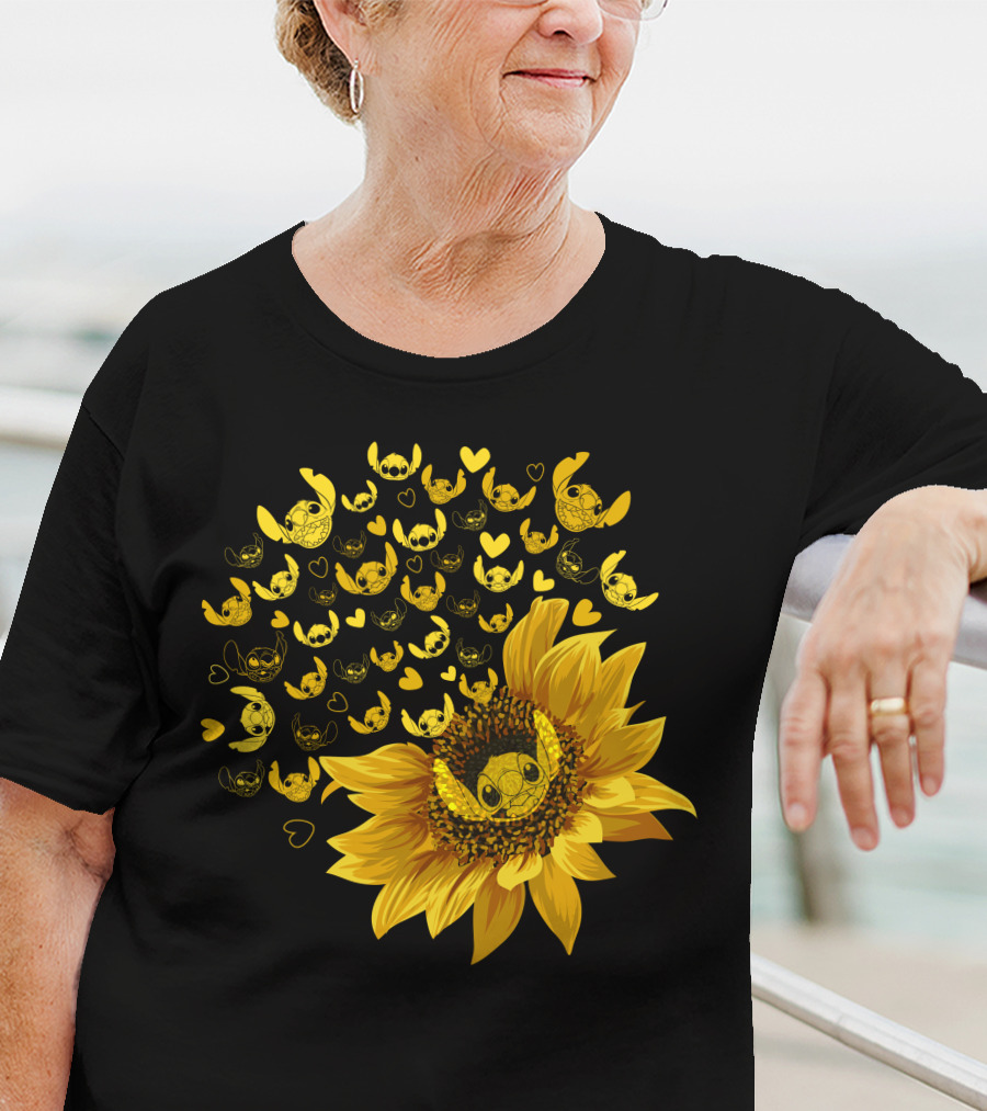 Stitch Sunflower Hearts And Smiles Burst T-Shirt