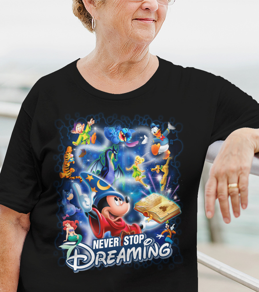 Never Stop Dreaming Disney Characters Magic Book T-Shirt