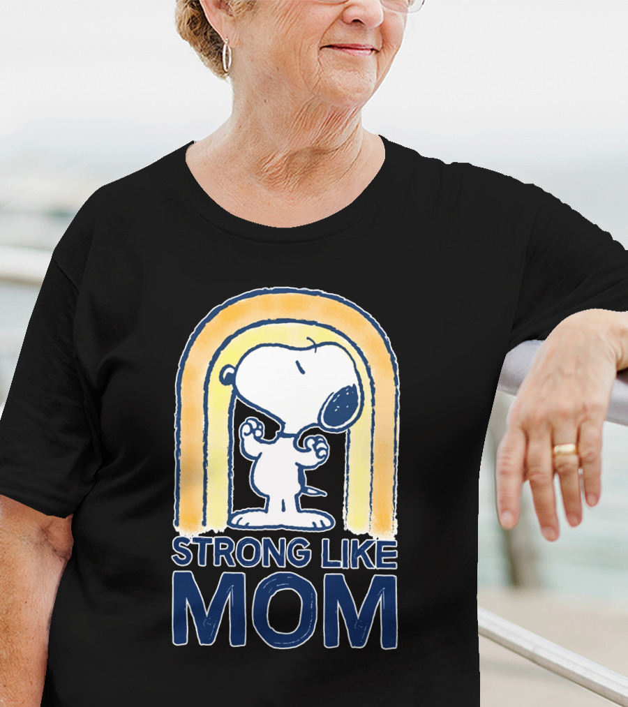 Snoopy Strong Like Mom Retro Rainbow Celebrating Motherhood T-Shirt