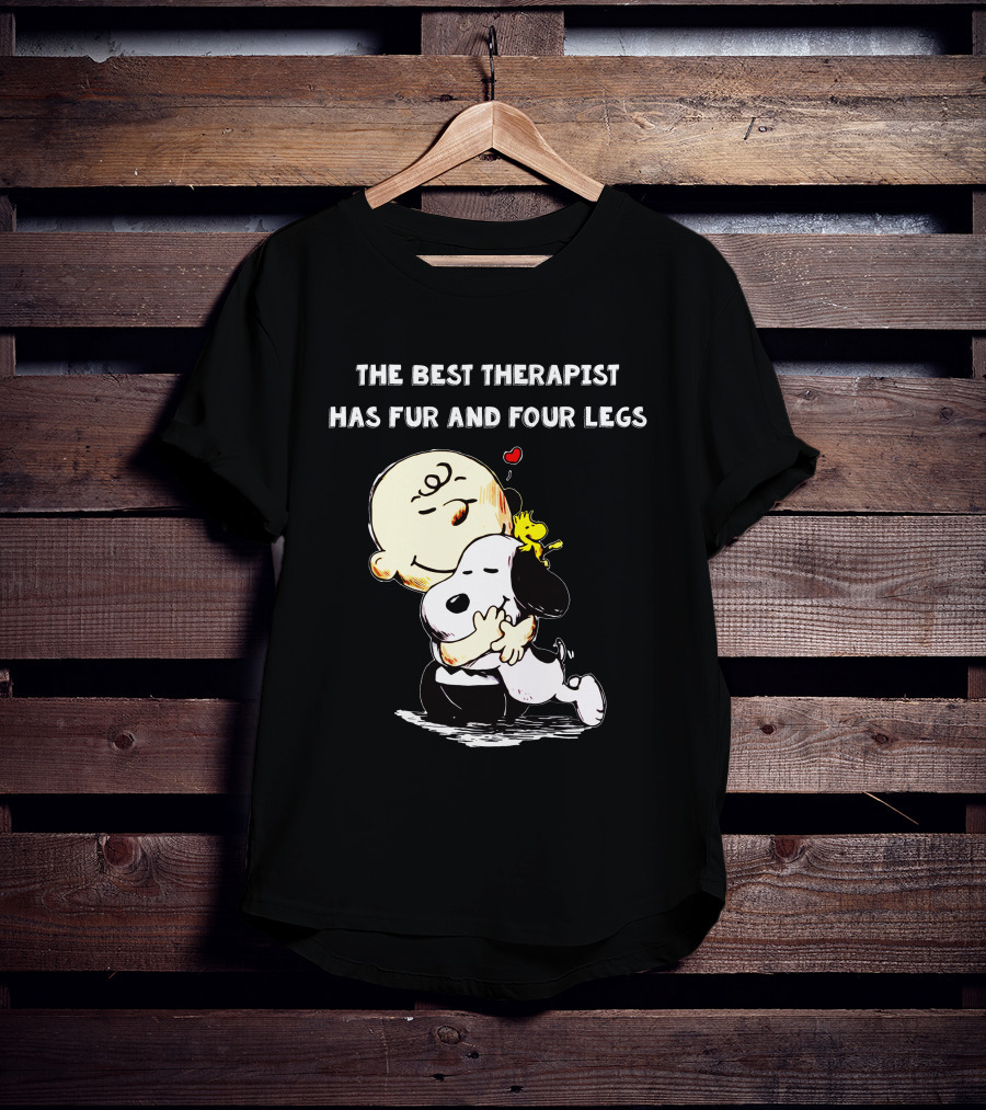 The Best Therapist Has Fur And Four Legs Charlie Brown Snoopy Woodstock Hug T-Shirt
