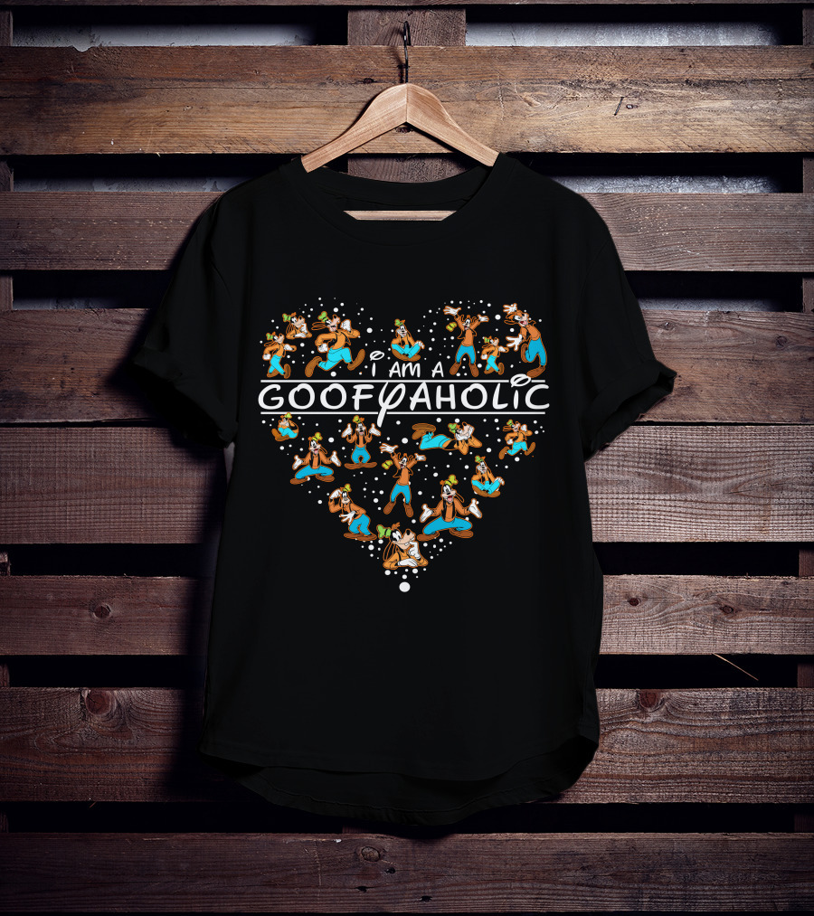 I Am A Goofyaholic Heart Pattern With Disney's Goofy Characters T-Shirt