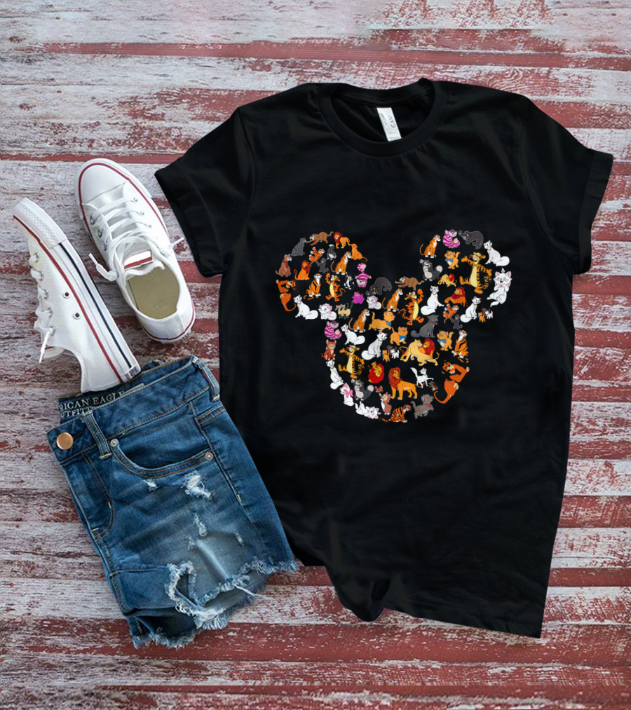 Disney Cats And Lions In Mickey Shape T-Shirt